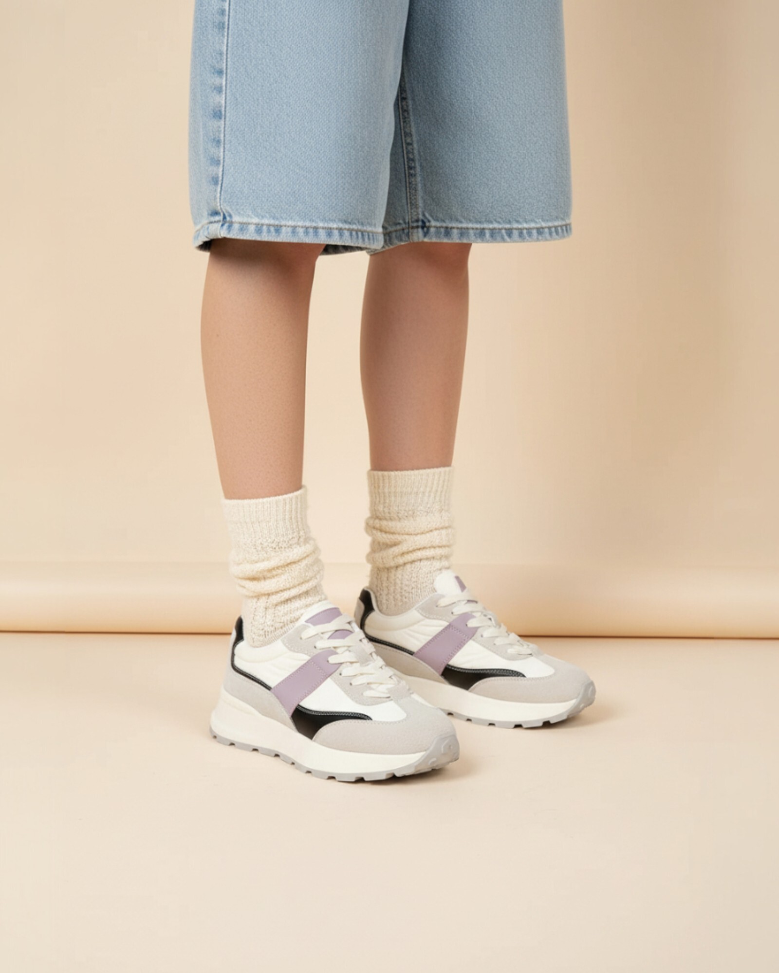 Hello 粉彩拼接鋸齒底球鞋