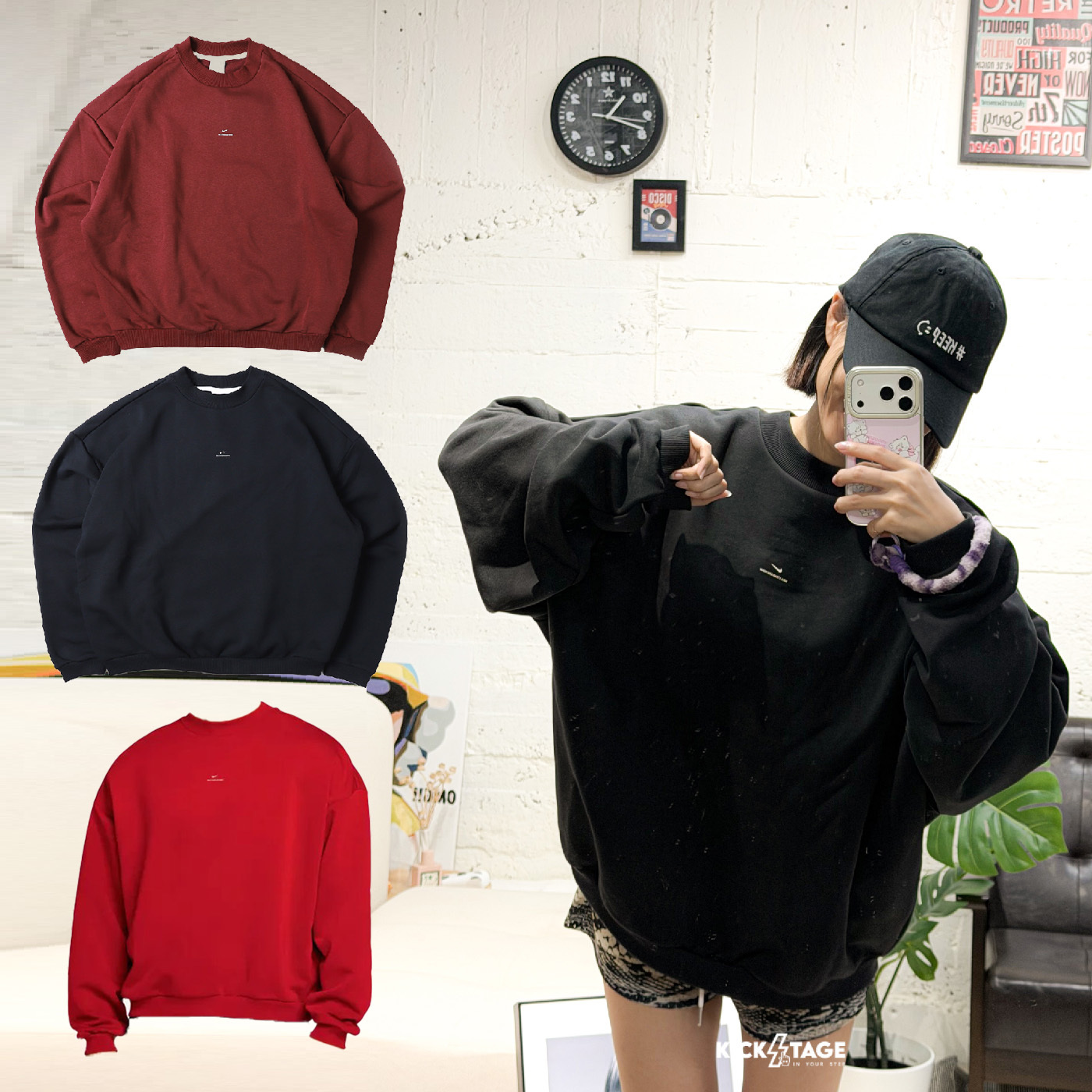 男款 NIKE THERMA-FIT TEE 黑色 酒紅色 紅色 小標 印花 內刷毛 寬鬆 大學T 保暖 長袖 衛衣【IM5902】NKTF