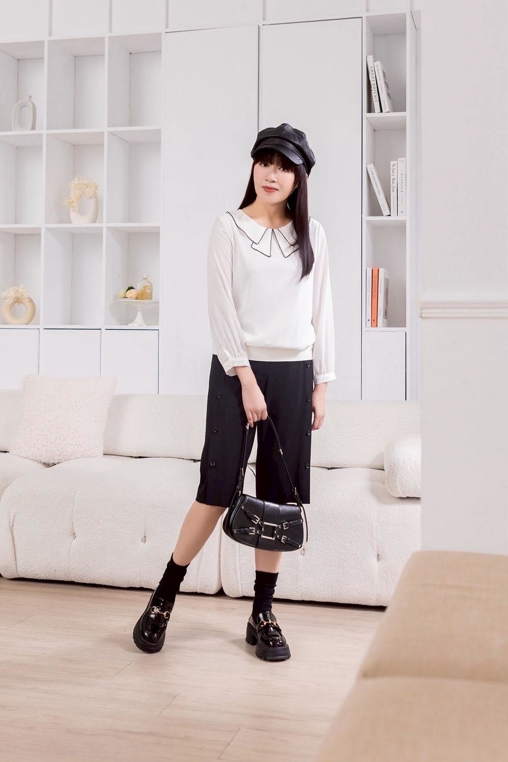 韓版OL甜美蝴蝶結領片造型修身雪紡上衣X6181