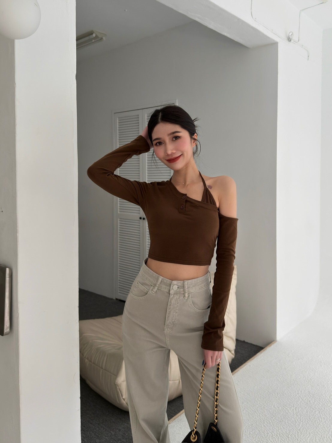 斜肩假兩件繞脖BRATOP