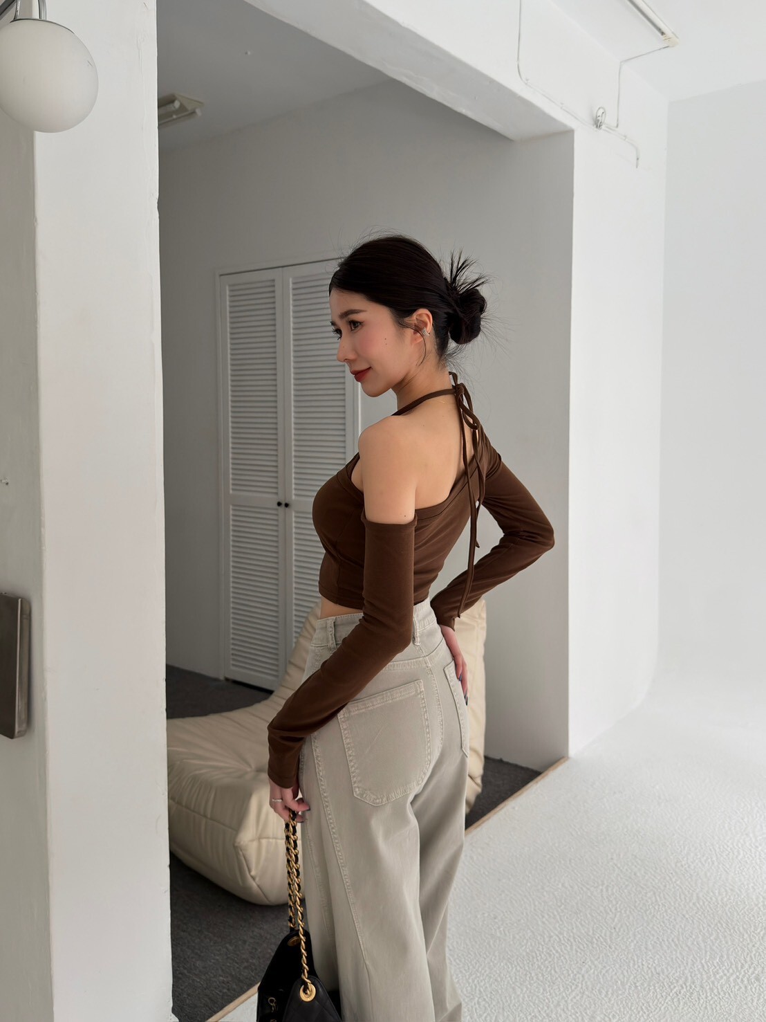 斜肩假兩件繞脖BRATOP