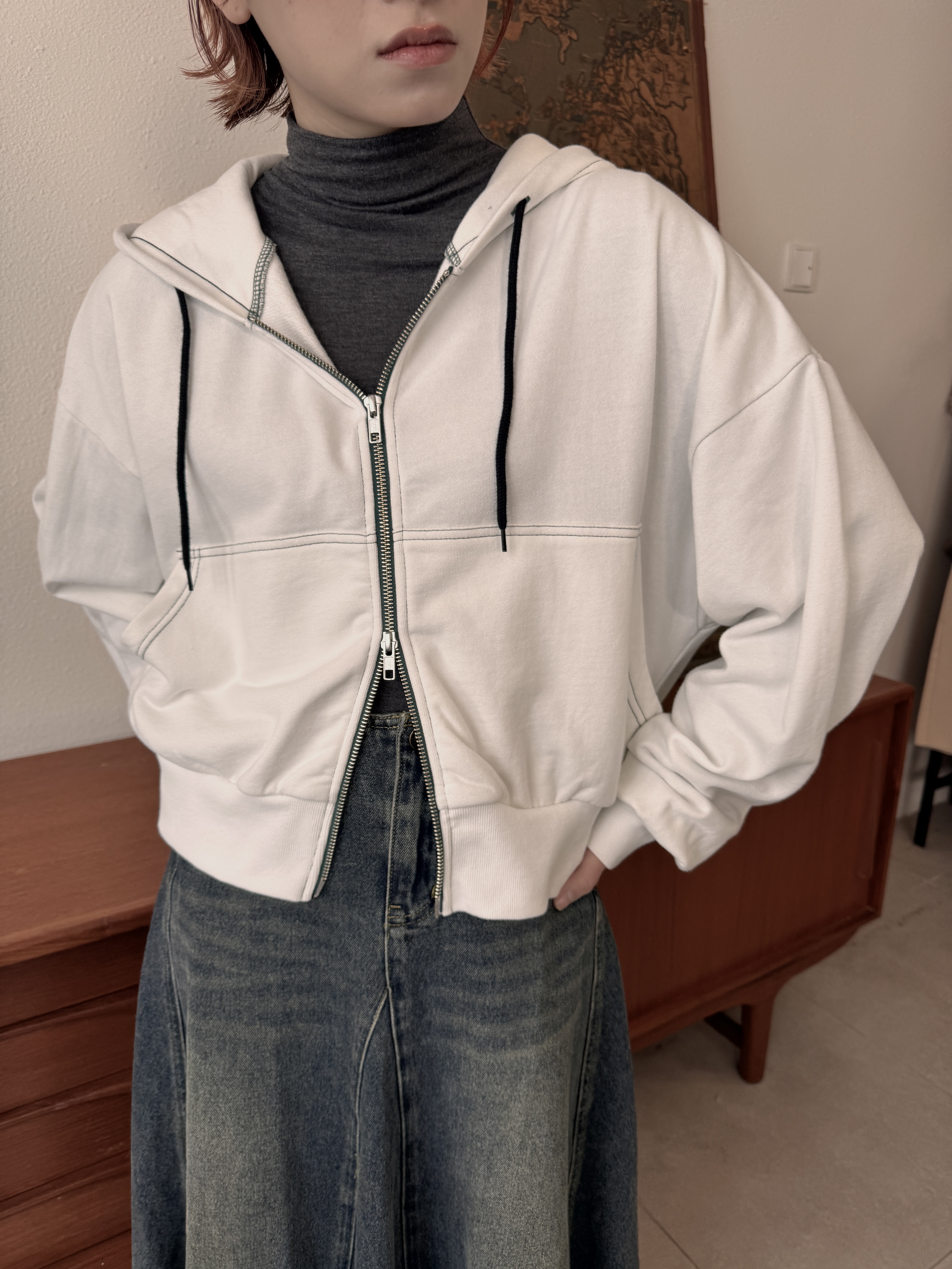 雙頭拉鏈zip-up hoodie - JK61969