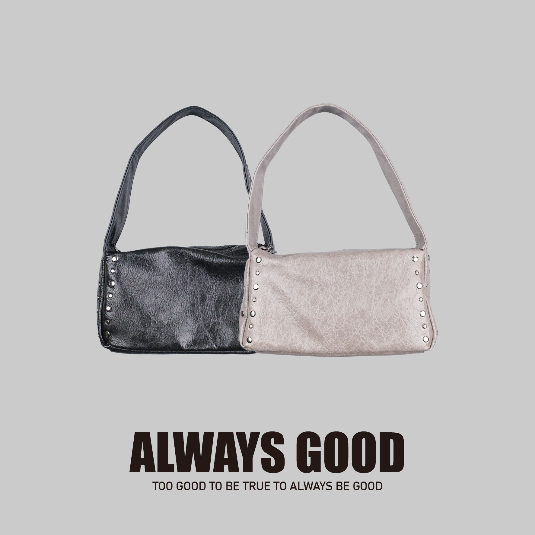 『Always_Good』鉚釘 軟皮革 單肩 托特包