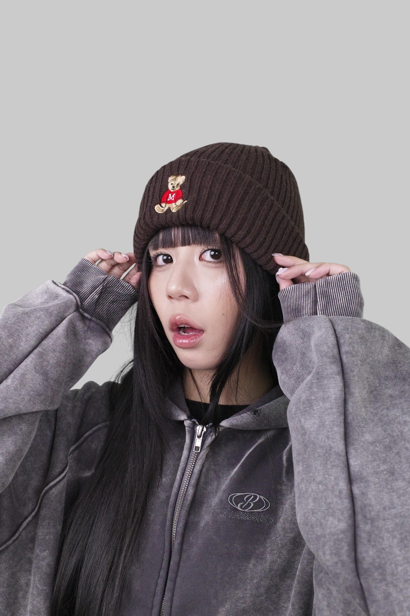 『Always_Good』小熊 刺繡 做舊 破壞 毛帽