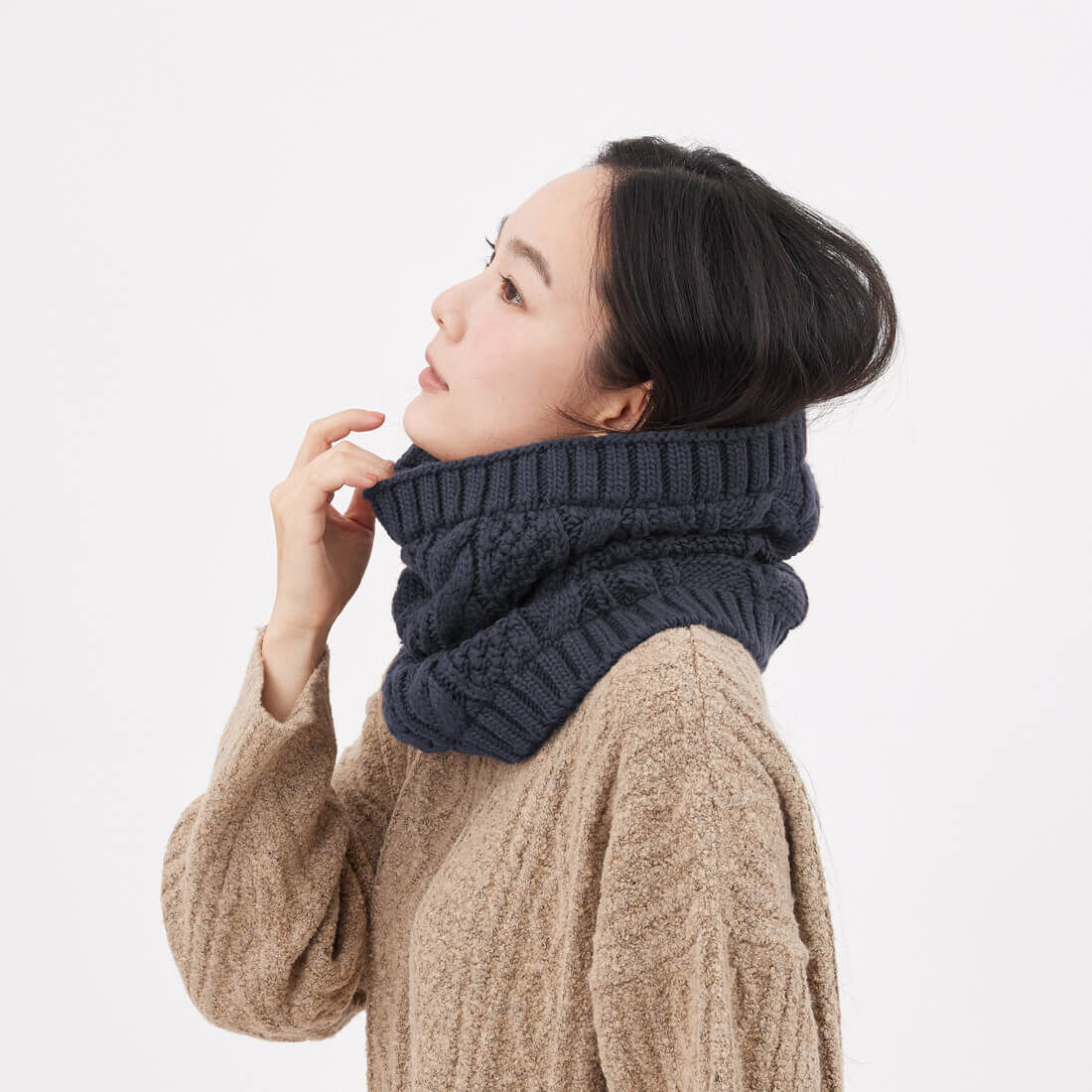 Lulu麻花抓毛絨保暖脖圍/深藍