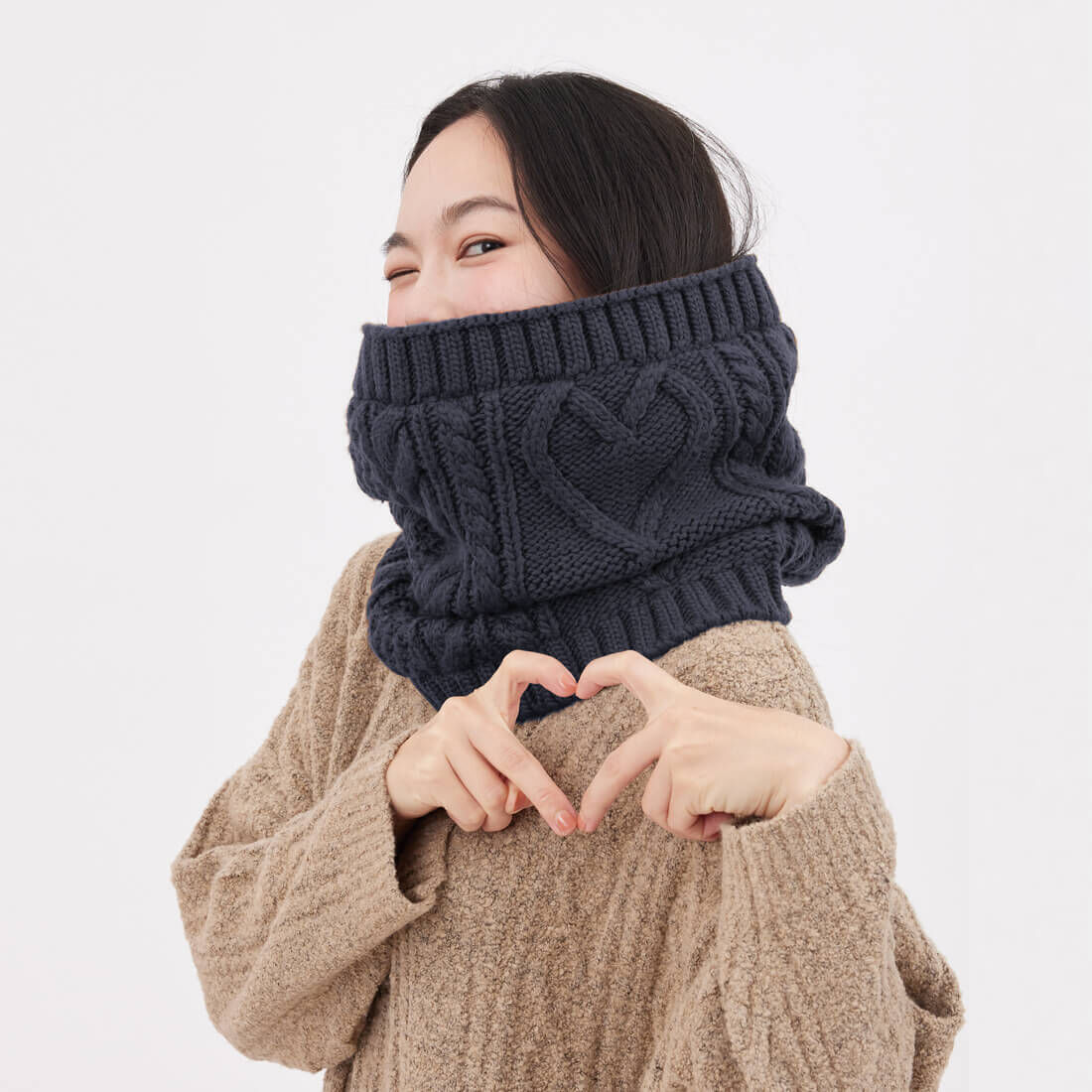 Lulu麻花抓毛絨保暖脖圍/深藍