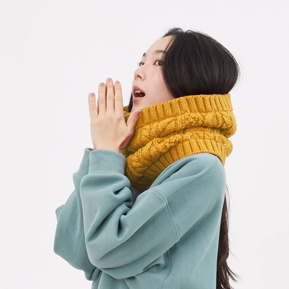 Lulu麻花抓毛絨保暖脖圍/向日葵黃