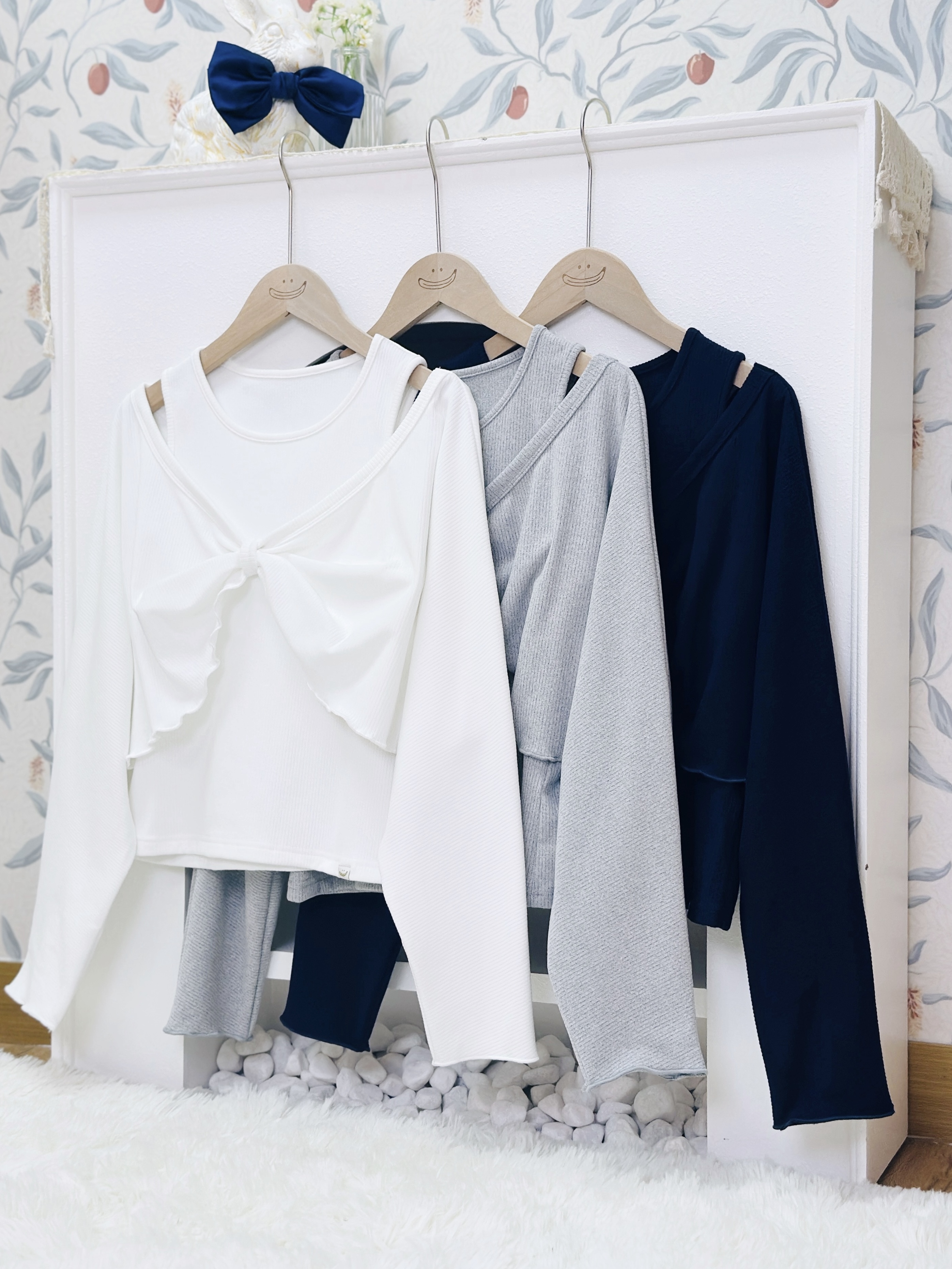 三色 / 軟絨面大蝴蝶結兩件套 / Soft Plush Giant Bow Twin-Set