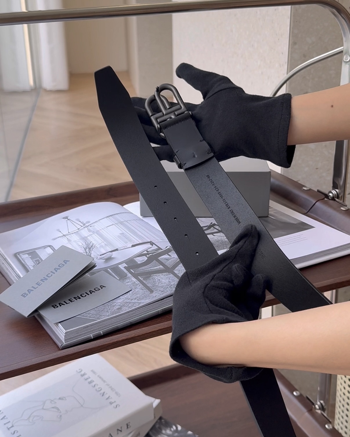 BALENCIAGA｜BB皮帶 寬3.5CM 黑色扣