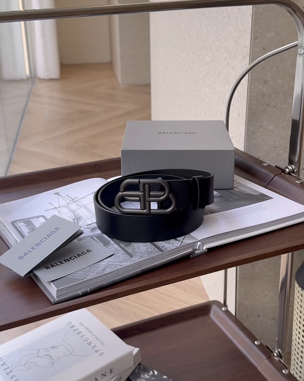 BALENCIAGA｜BB皮帶 寬3.5CM 黑色扣