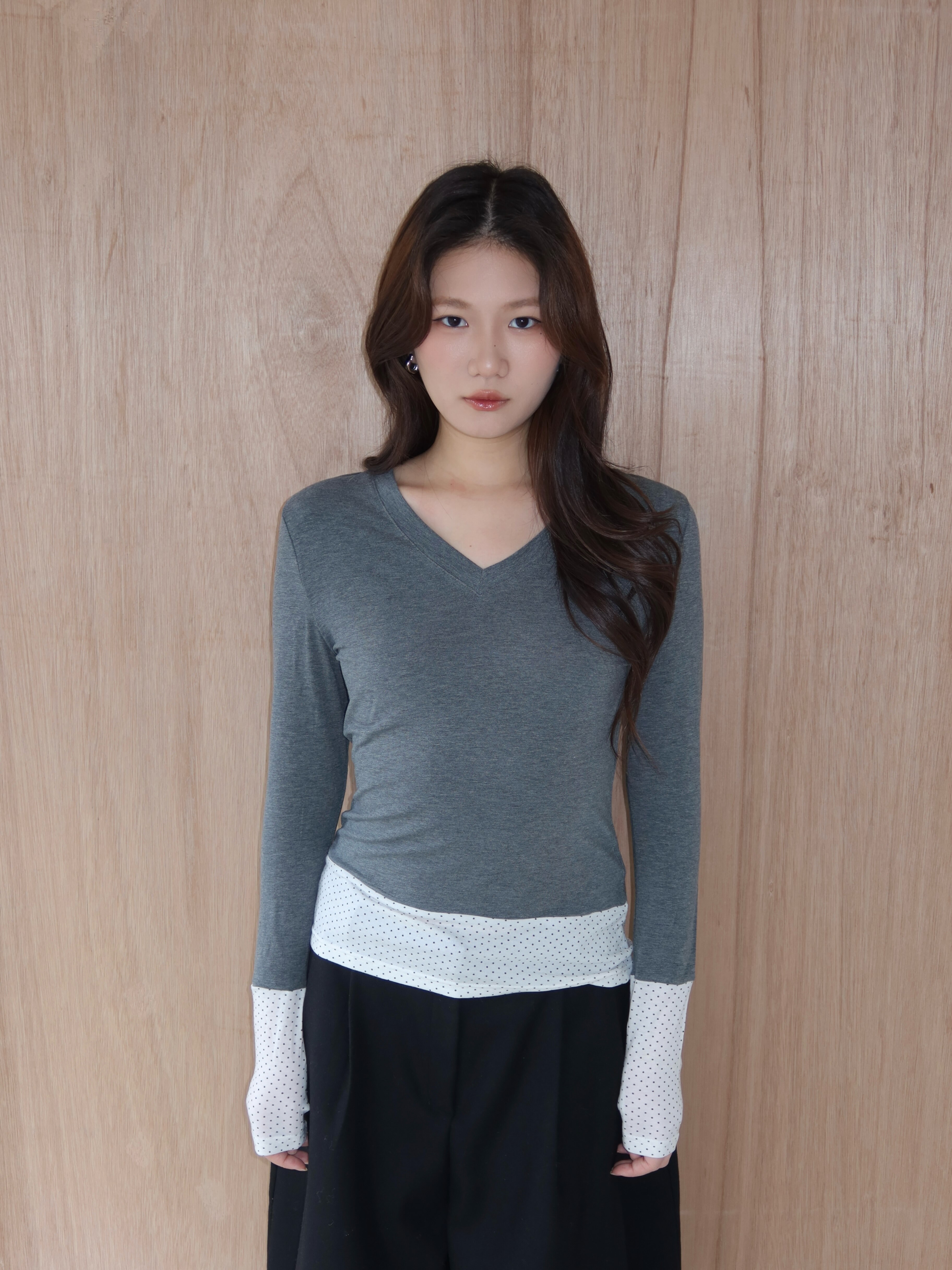 [made by 9NA] dot sleeve top- grey