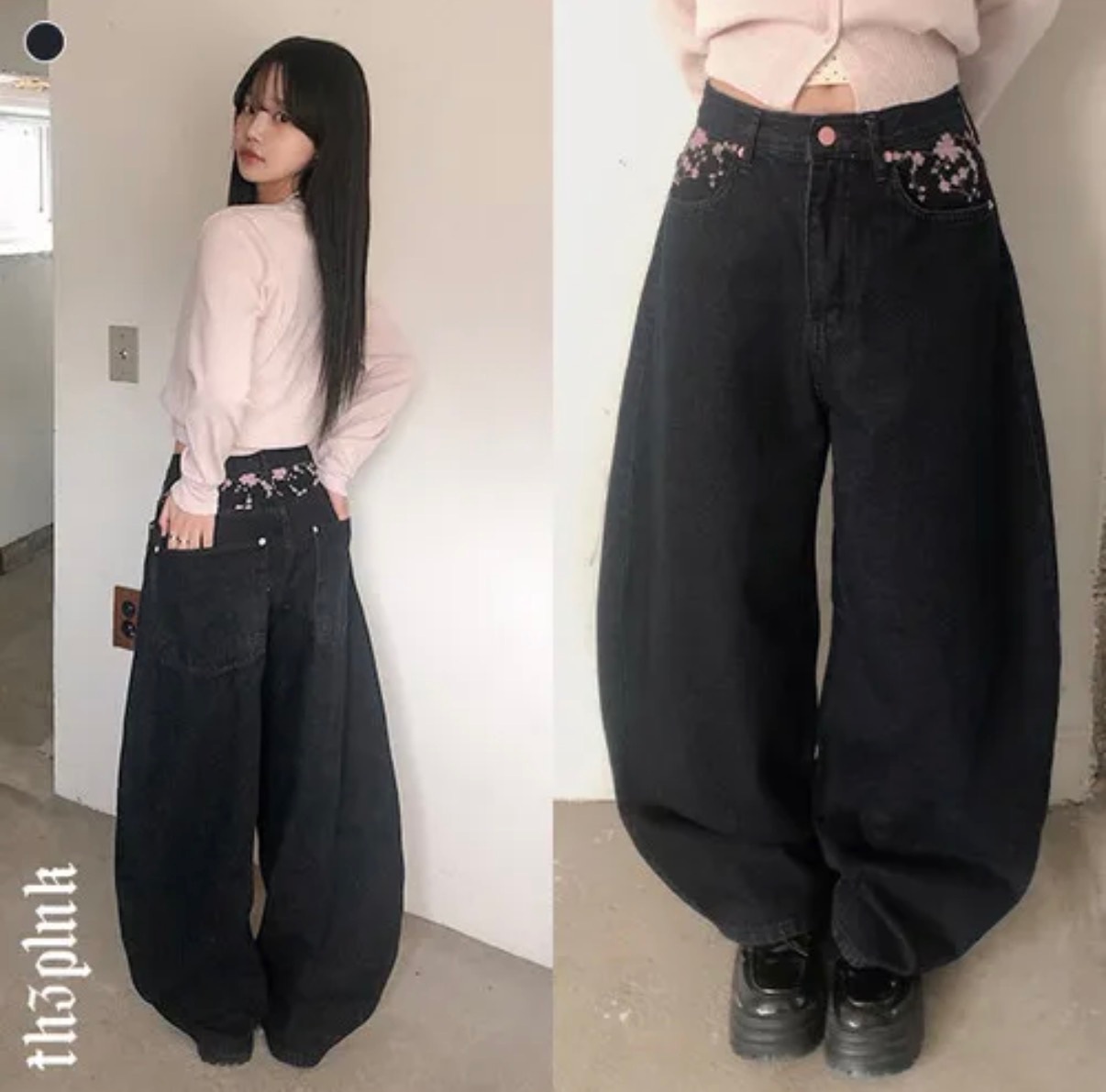 【15/2截單！首批優惠價預訂】人氣彎刀褲！韓國櫻花刺繡彎刀褲