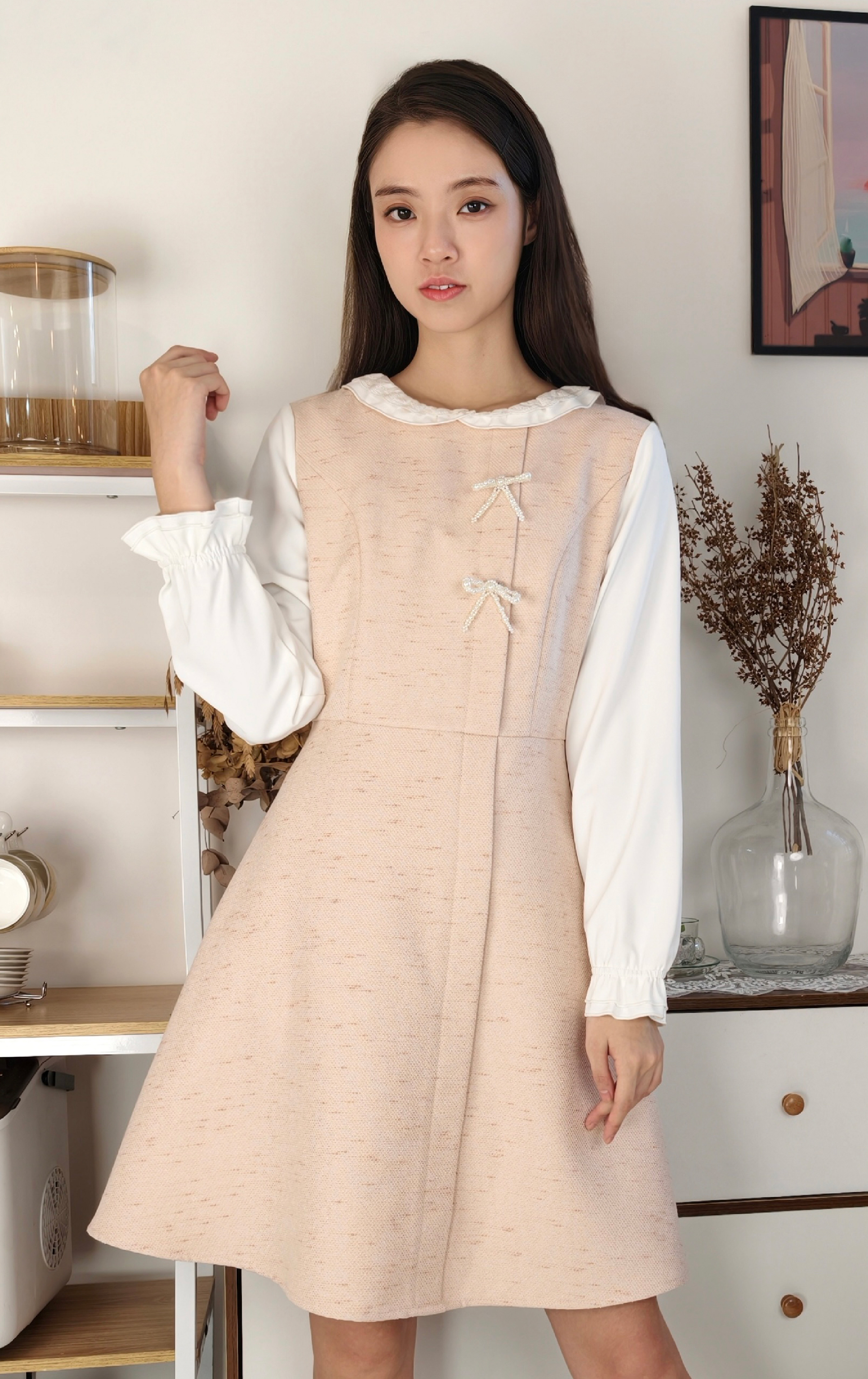 Lace-trimmed Collar Patchwork Dress OP0591