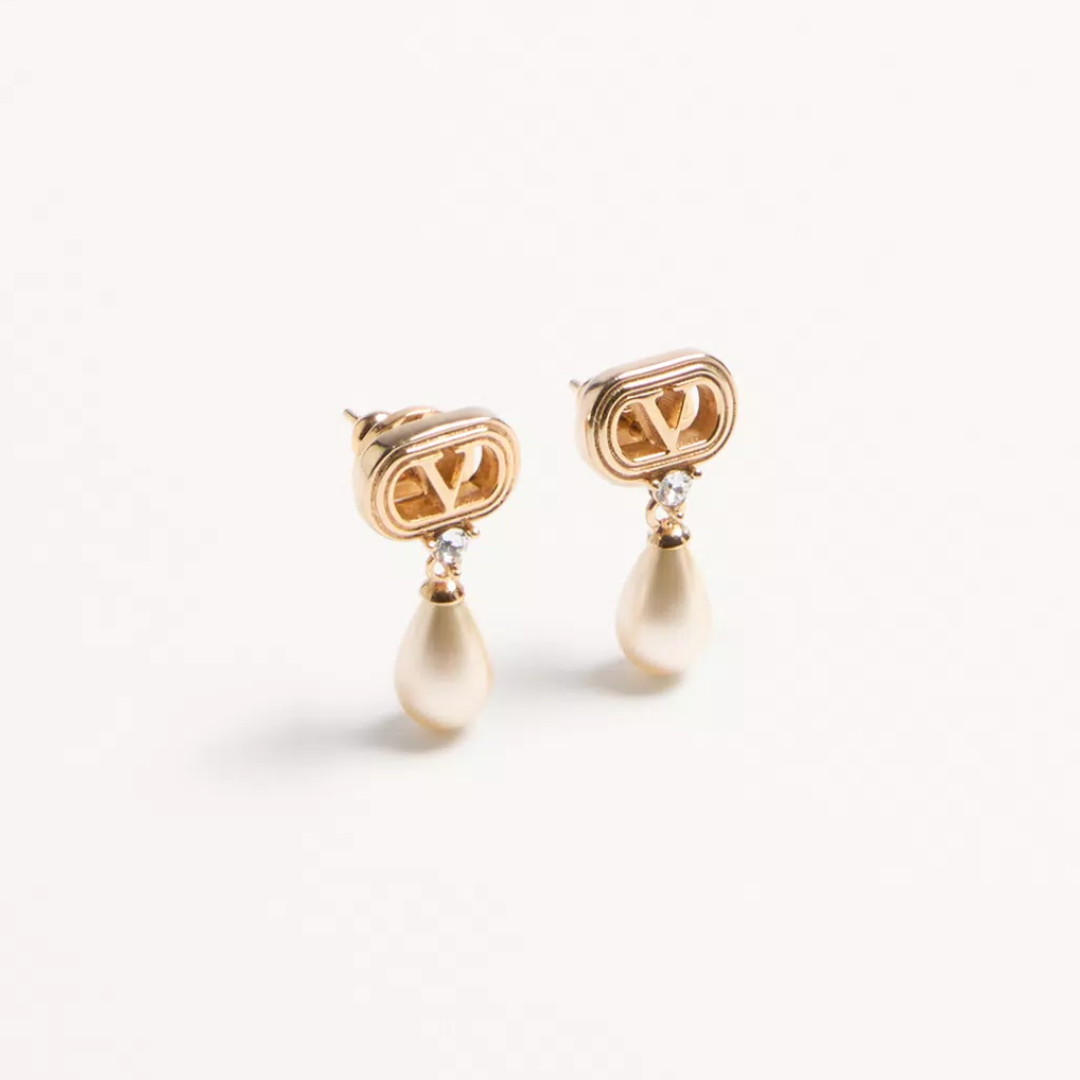 1FF0101-311 [VALENTINO GARAVANI] Ovalette Earrings In Metal, Pearls And Swarovski® Crystals Gold (SS26) #8W2J0BG8QVS-BUJ (A-EU-E)