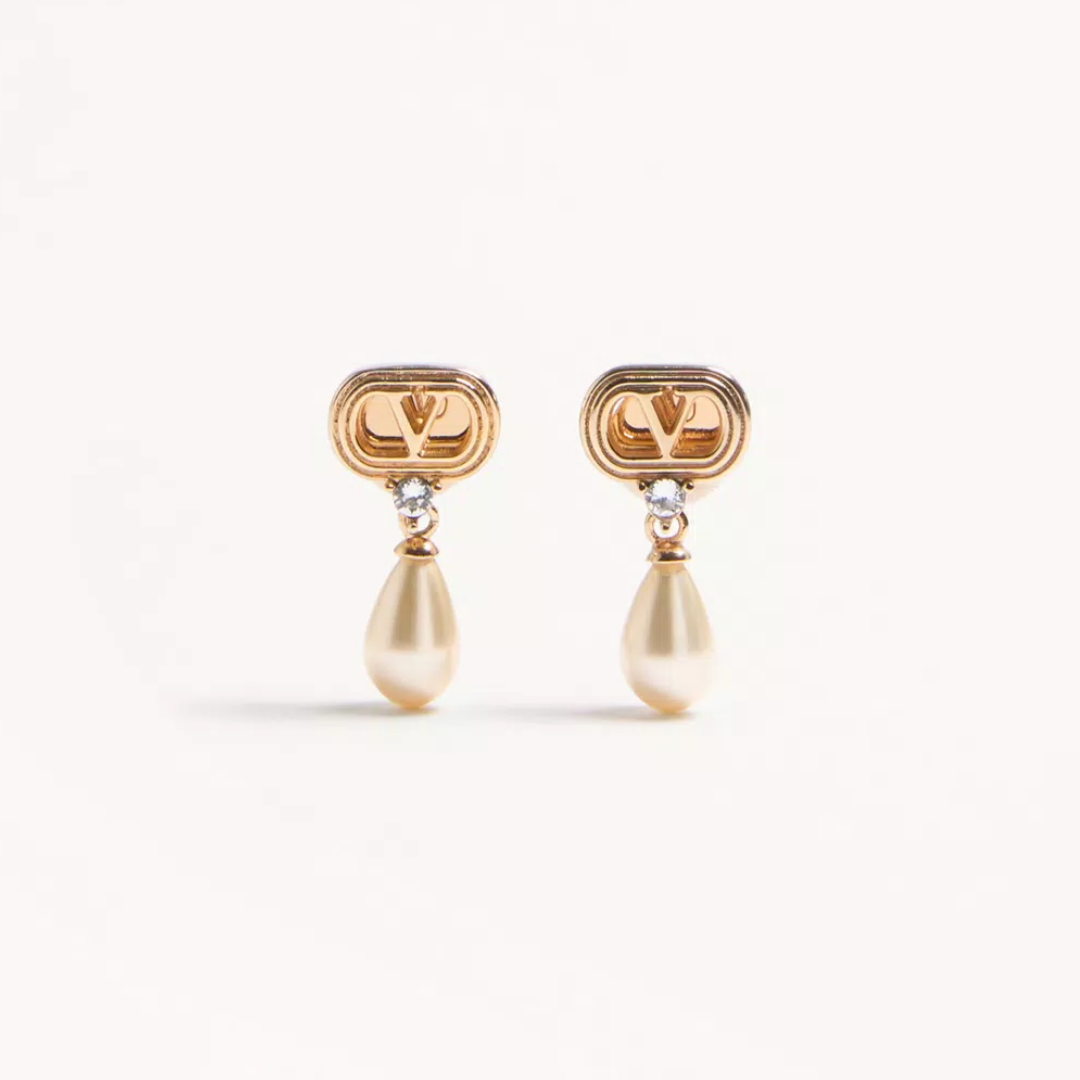 1FF0101-311 [VALENTINO GARAVANI] Ovalette Earrings In Metal, Pearls And Swarovski® Crystals Gold (SS26) #8W2J0BG8QVS-BUJ (A-EU-E)