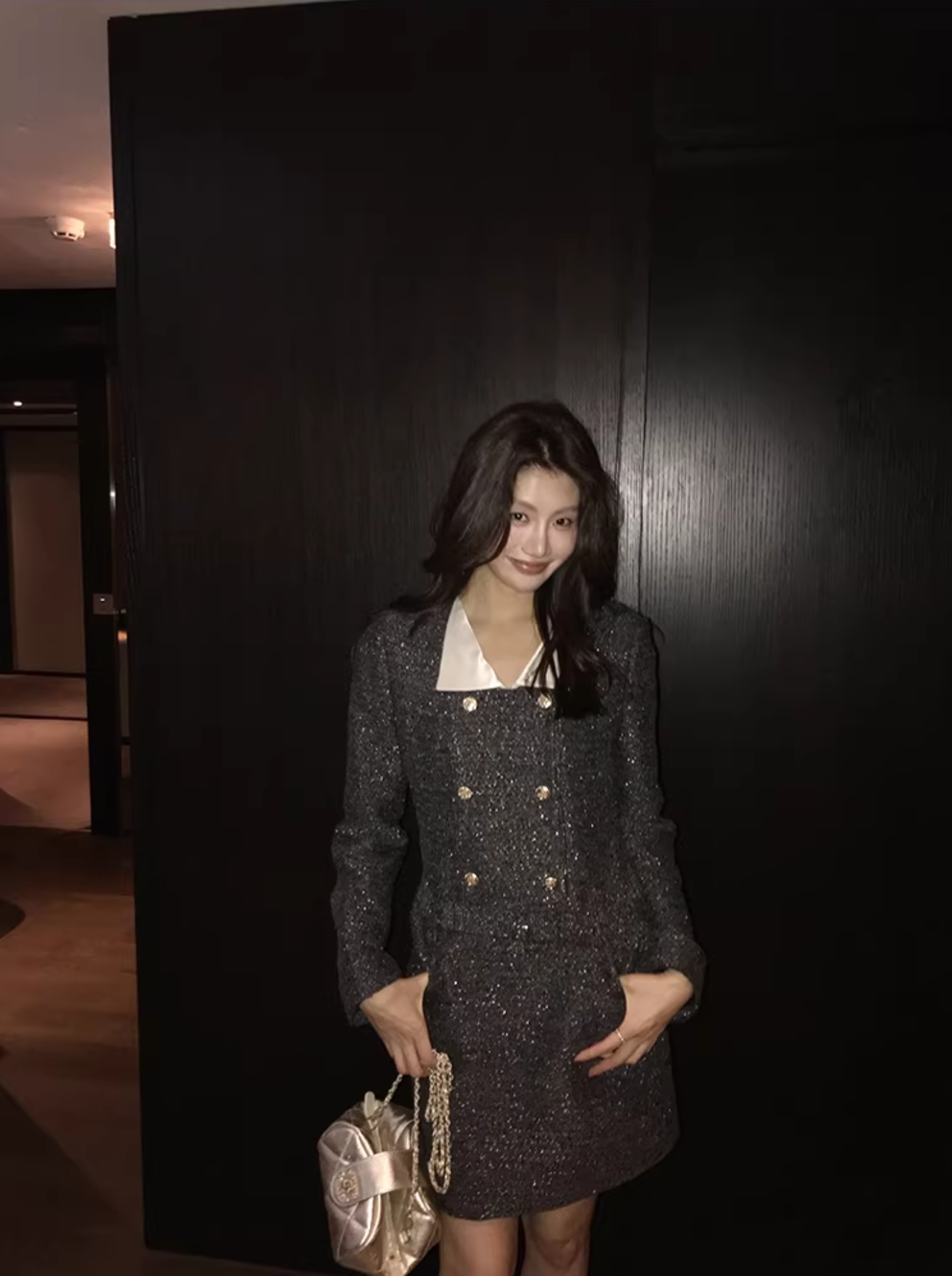 小香風配色白領片雙排釦造型短洋裝-S-XL (Elegant & Love)