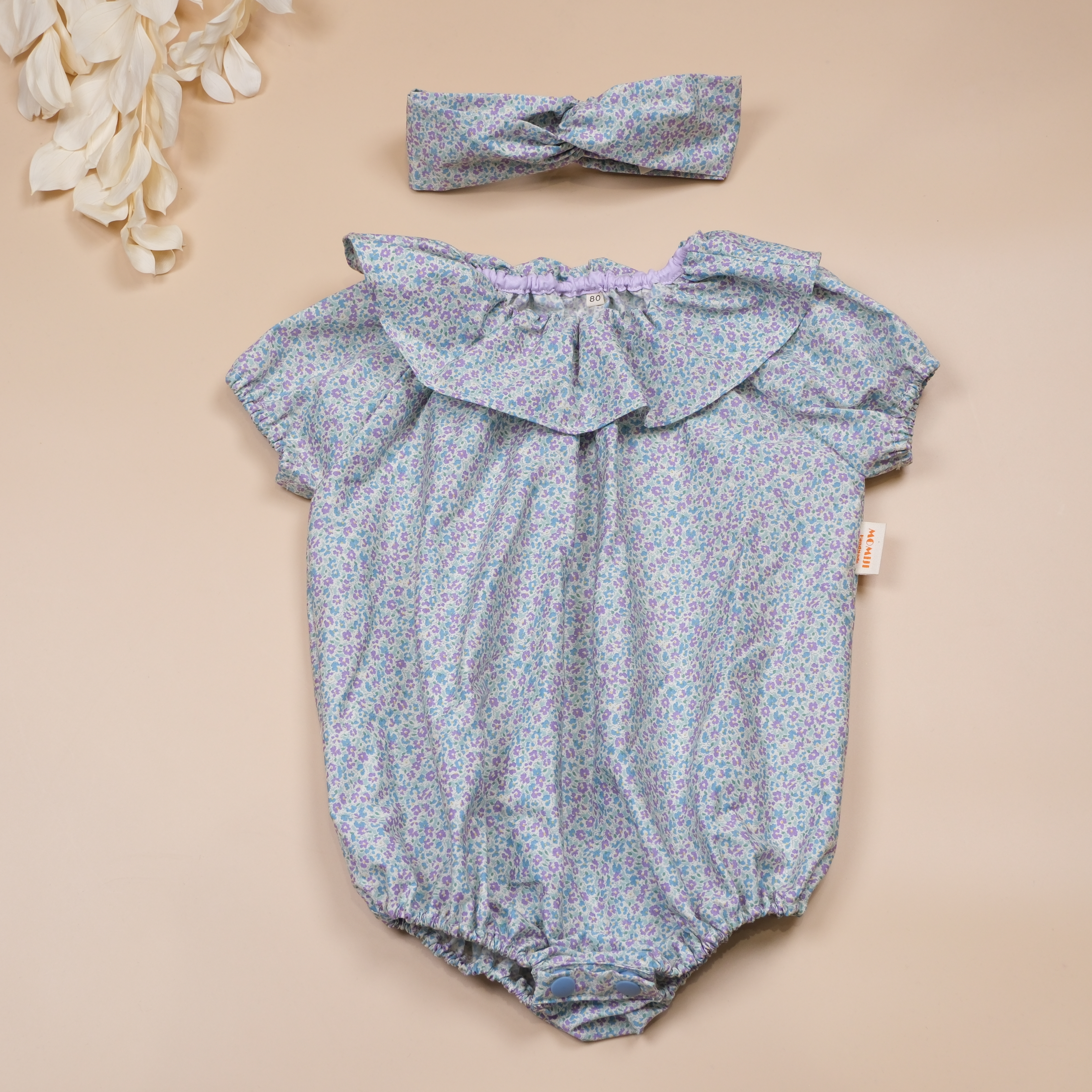 花邊咚咚系列 ❉ 藍紫迷你小碎花 ❉ 大領片連身包屁衣