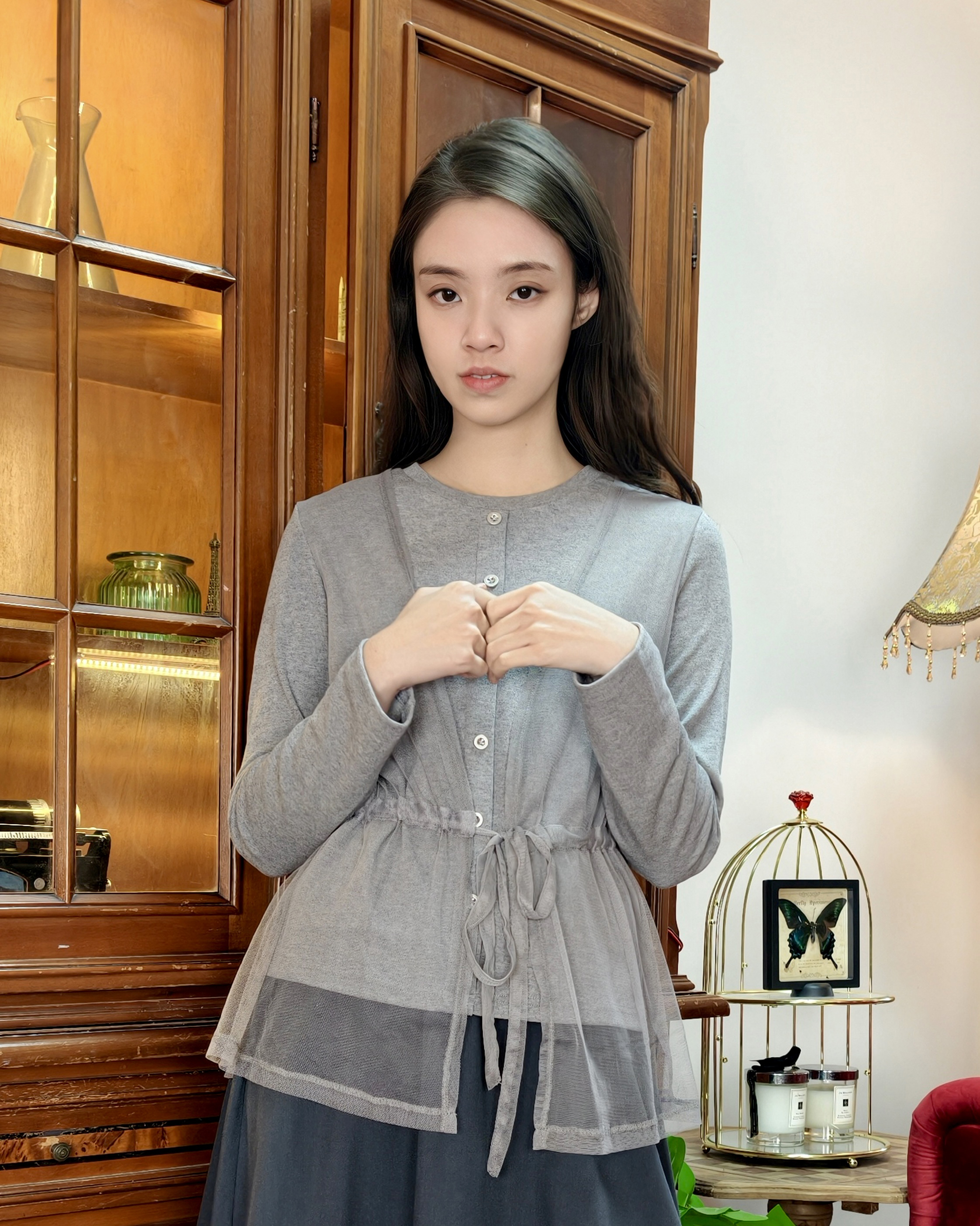 Mesh Fabric wWith Knit Top LT0332