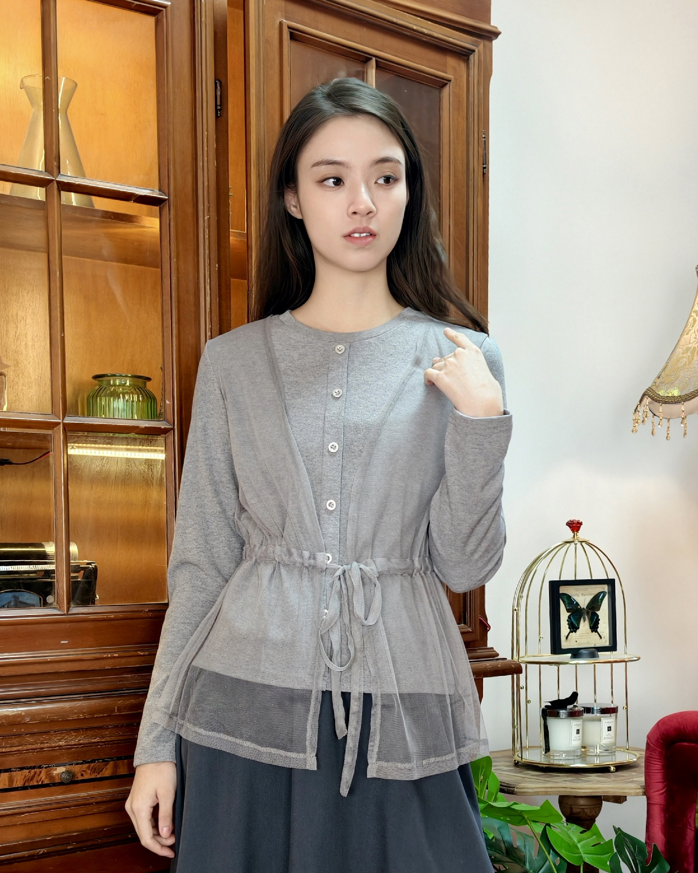 Mesh Fabric wWith Knit Top LT0332