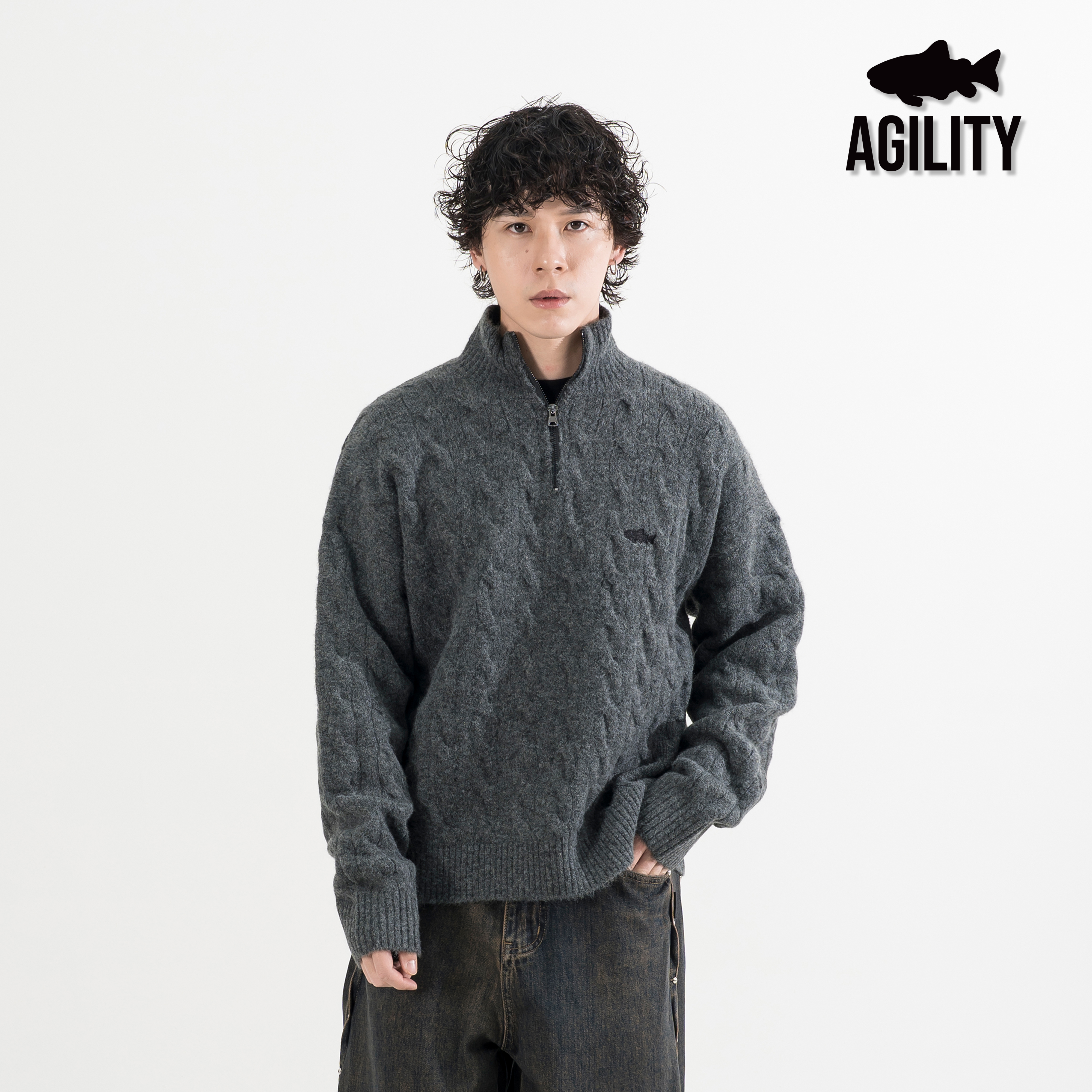 AGILITY Cable Knit Quarter Zip Sweater 麻花卷 半拉鏈 毛衣 [KN-Z]