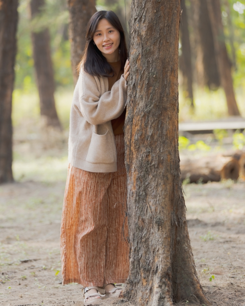 印度蓋染工藝純棉 長褲 - 晚霞紅