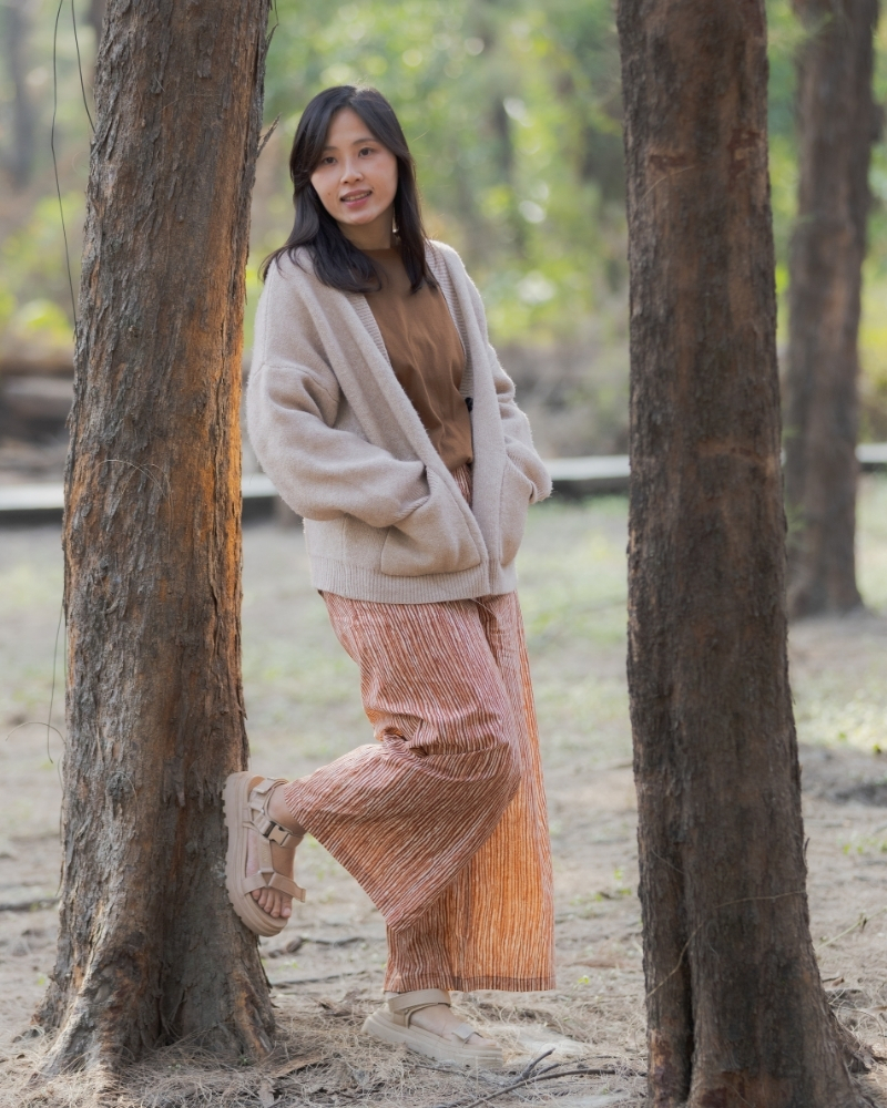 印度蓋染工藝純棉 長褲 - 晚霞紅