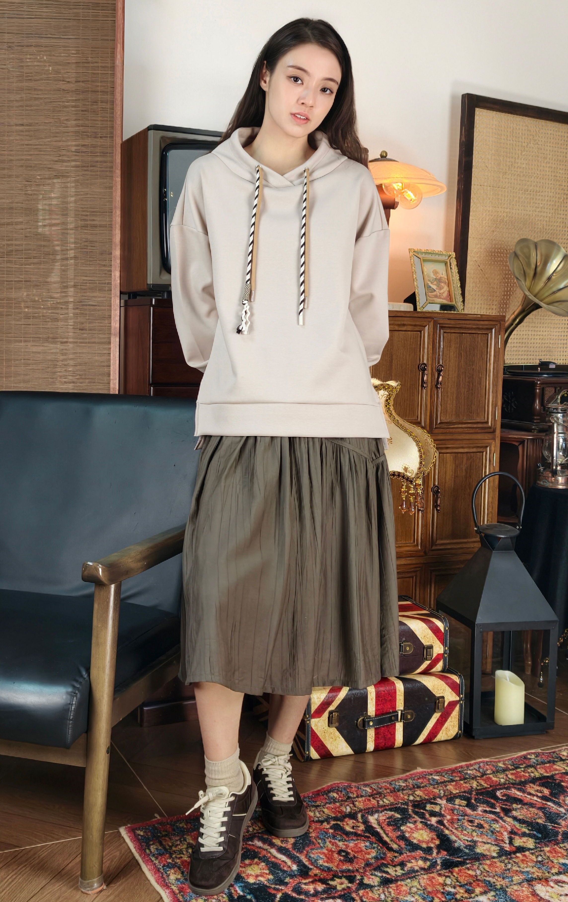 Color-blocked Double Drawstring Sweatshirt LT0342