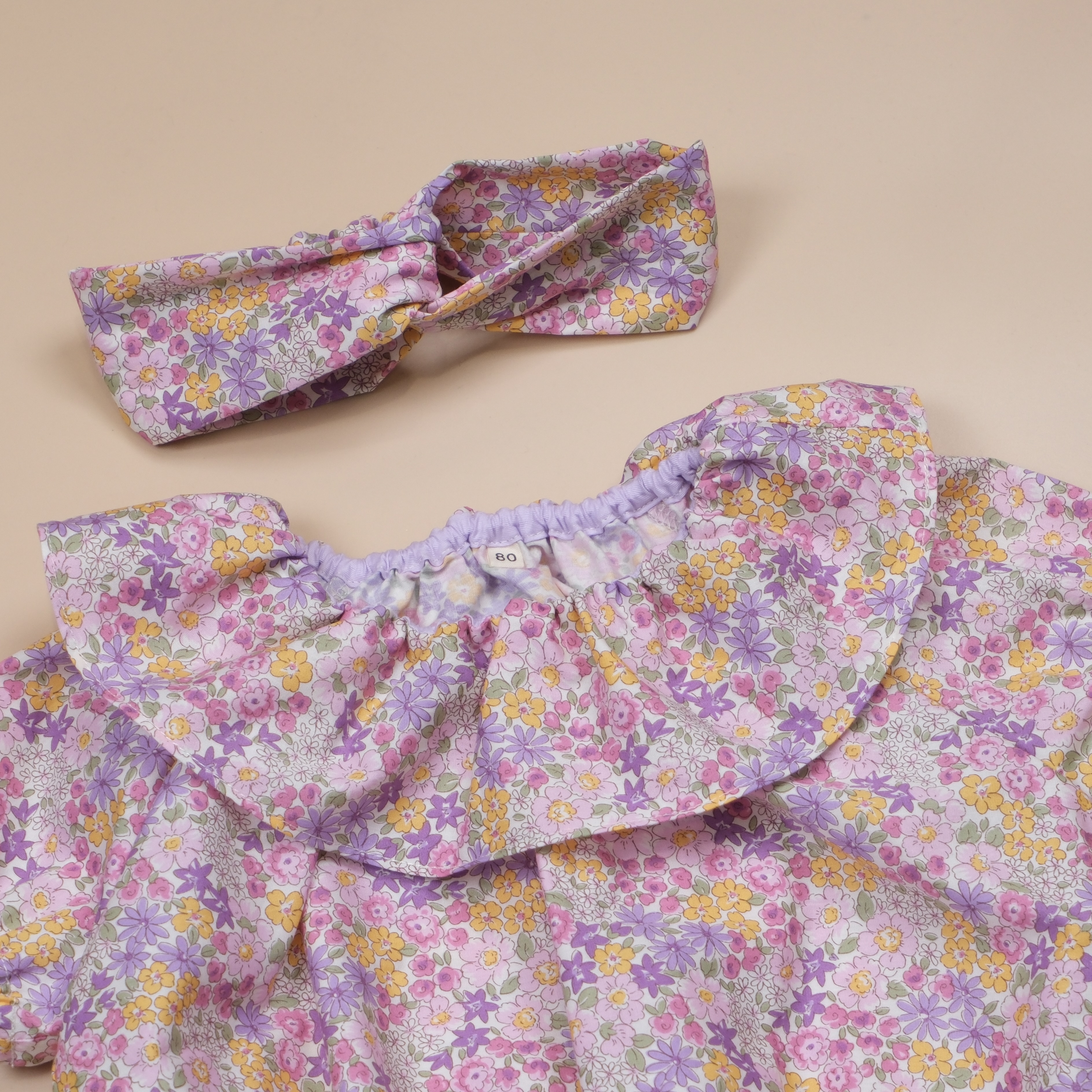 花邊咚咚系列 ❉ 粉紅紫色小花 ❉ 大領片連身包屁衣