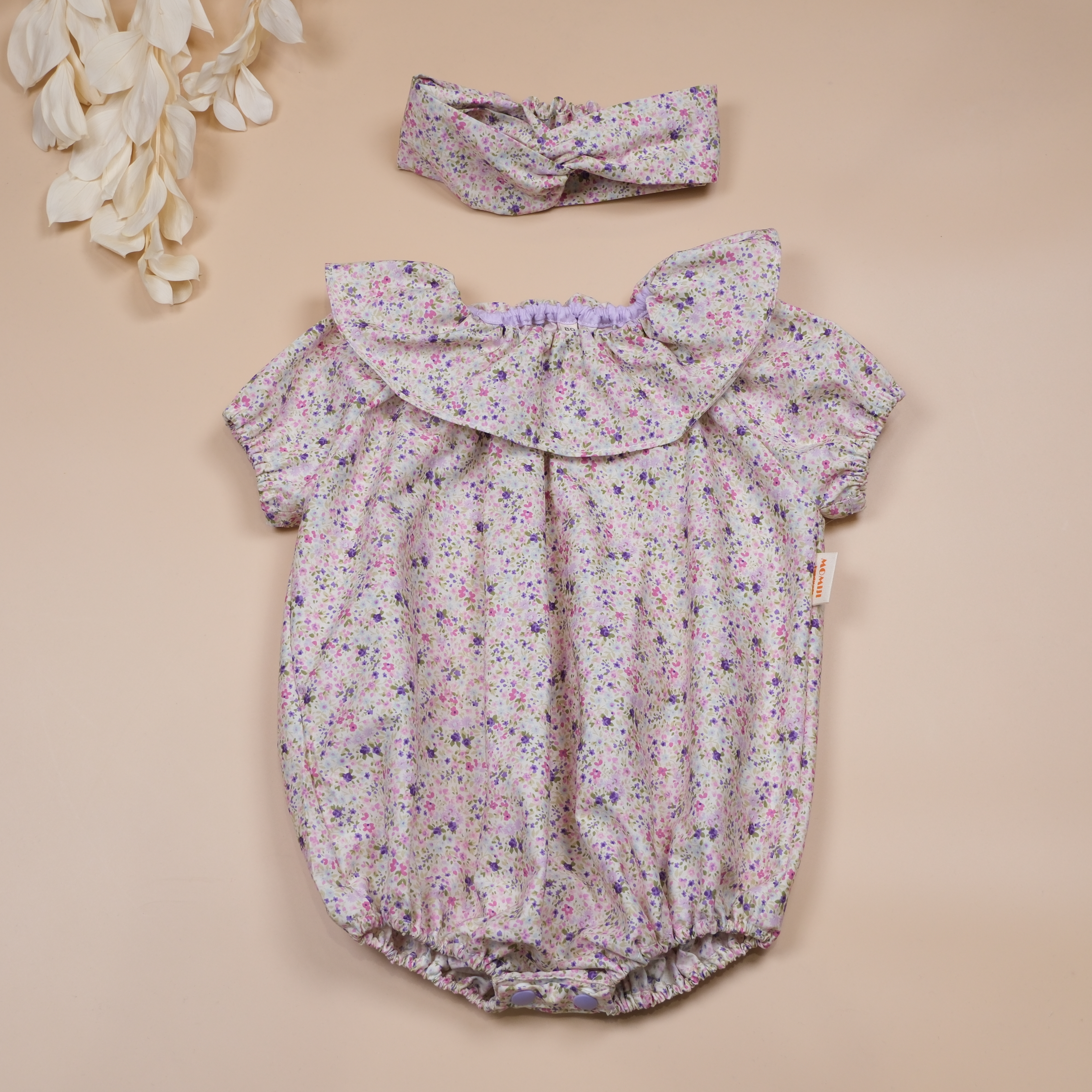 花邊咚咚系列 ❉ 紫色星星花 ❉ 大領片連身包屁衣