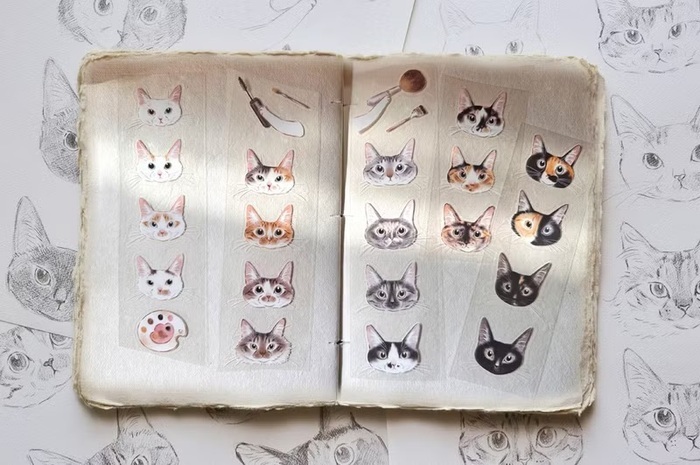 補補貓‧大衛煮愛｜PET紙膠帶｜割型｜貓臉調色盤｜6M