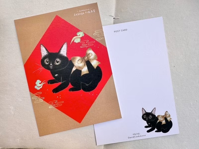 補補貓‧大衛煮愛｜明信片｜蝴蝶結黑貓
