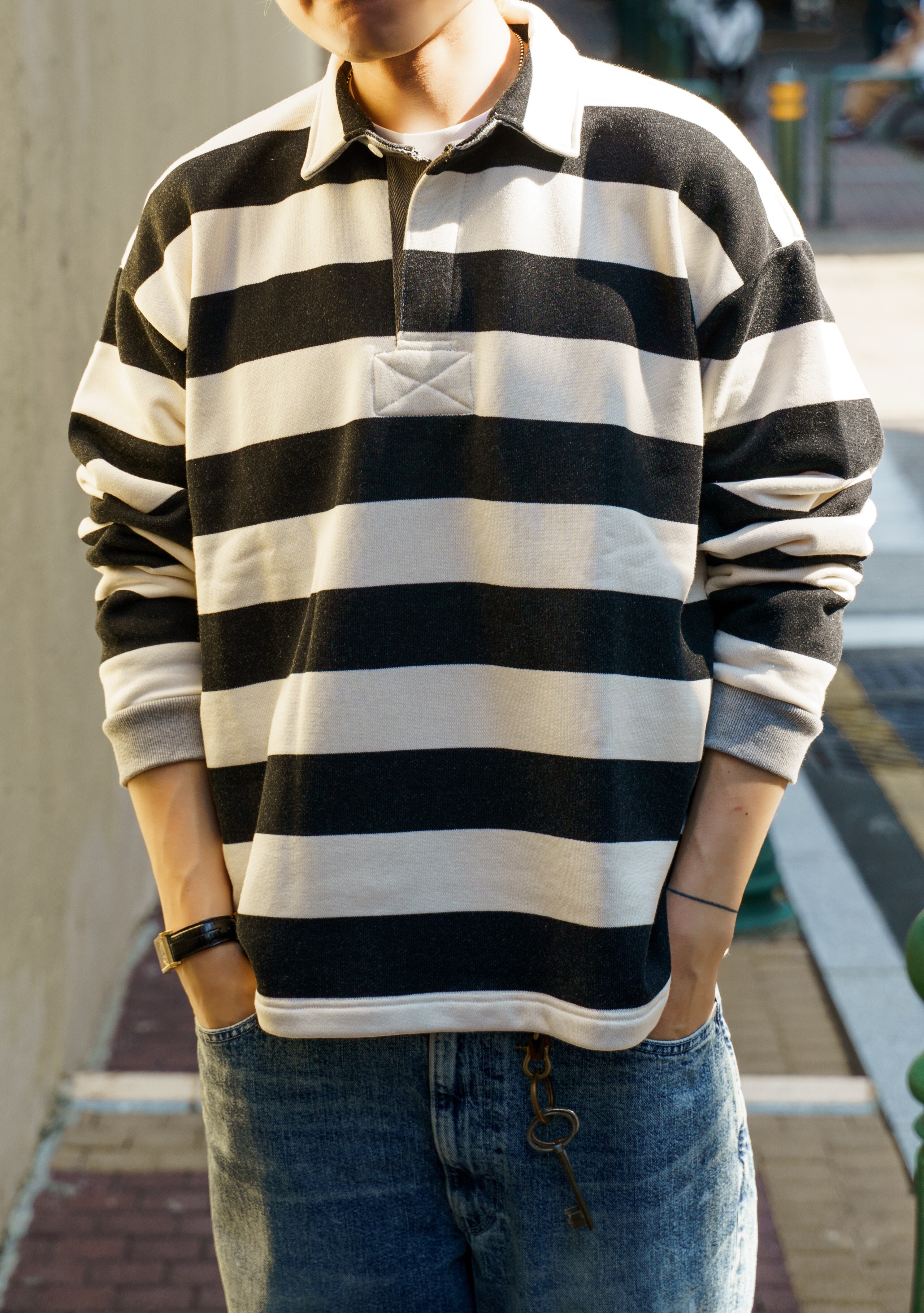 mocT｜LOOPWHEEL BORDER RUGGER SHIRT