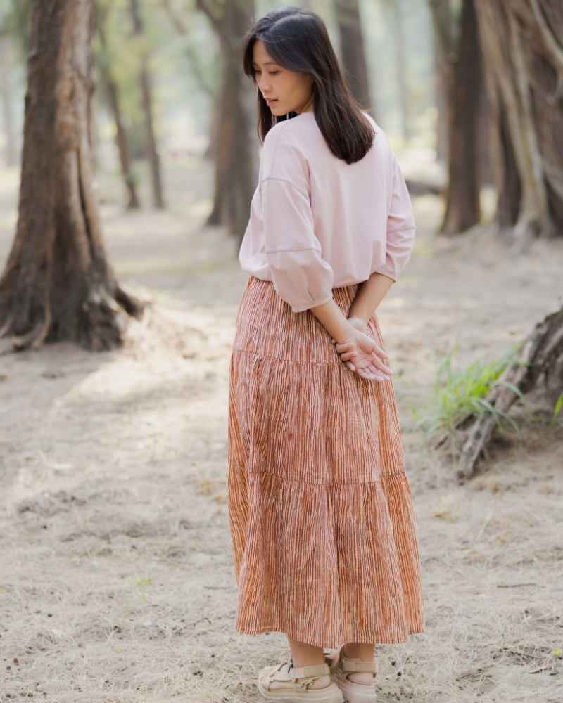 印度蓋染工藝純棉 蛋糕裙 - 晚霞紅