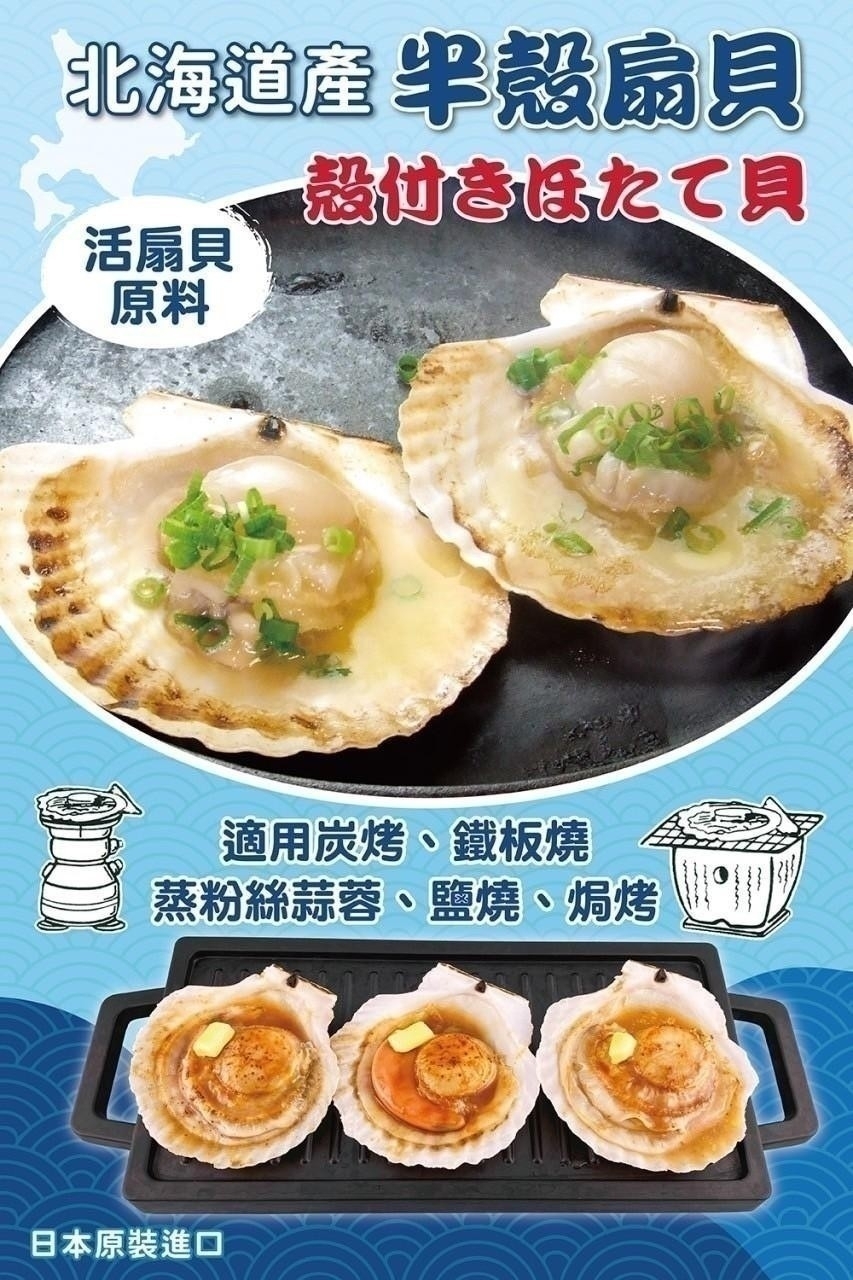 北海道產無毒吊掛扇貝