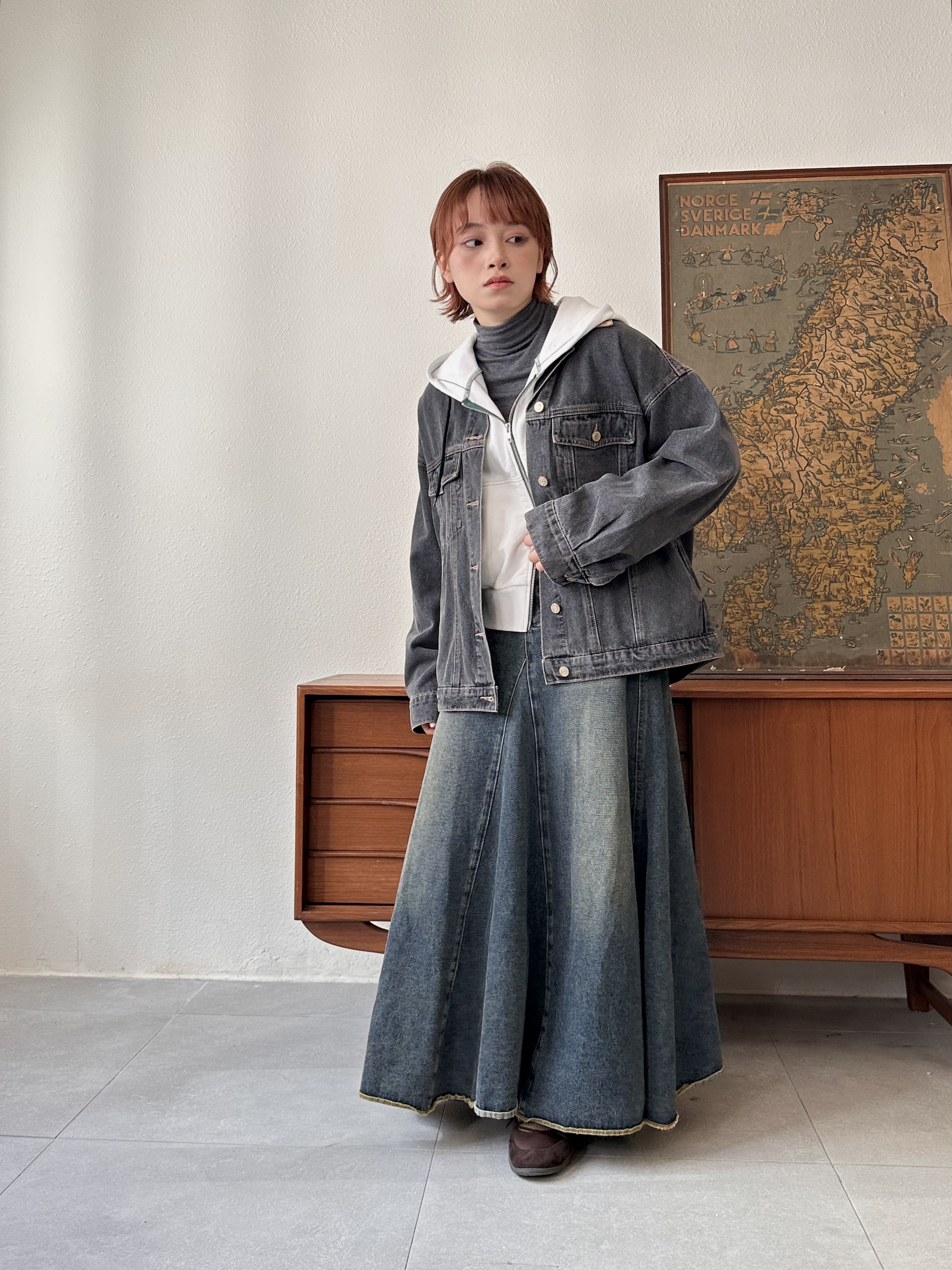 復古拼接領牛仔褸 ～ JK53140