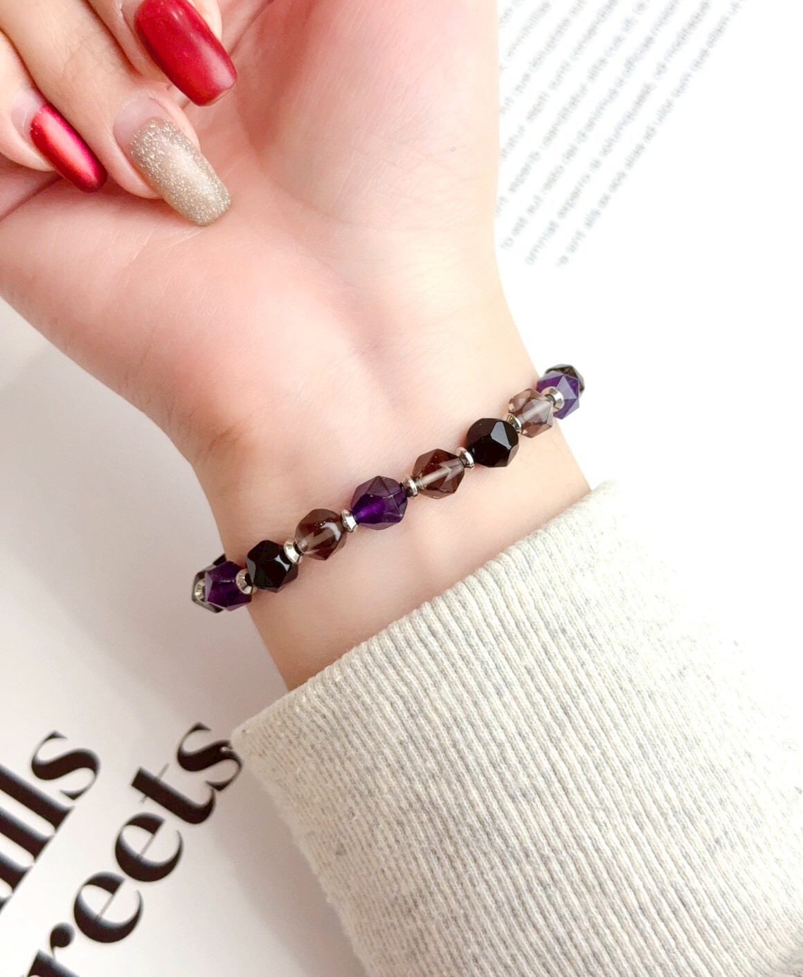 黑曜石/紫水晶/茶晶水晶手鍊