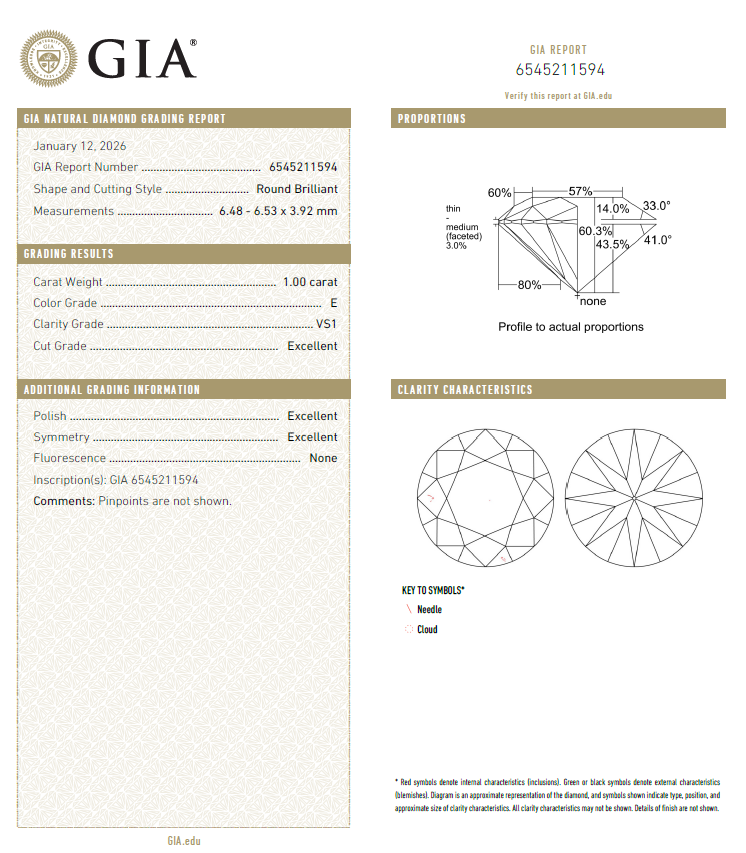 GIA鑽石 1.00 E VS1 3EX NON