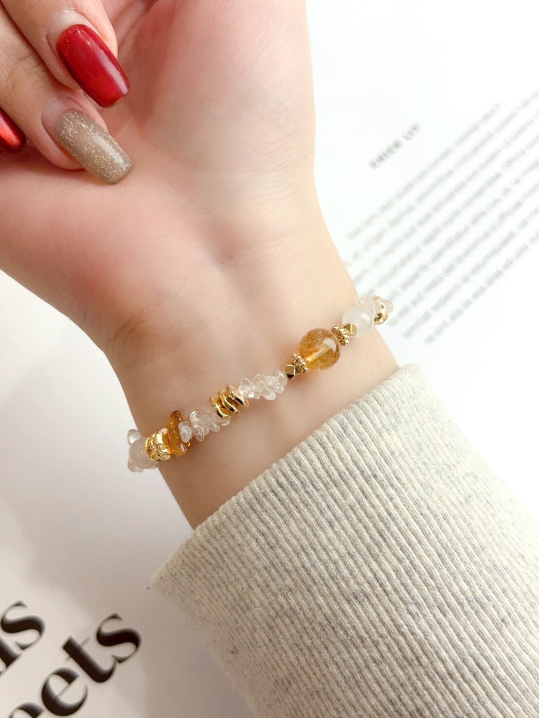 原礦系列|黃塔晶/紅膠花/白水晶手鍊