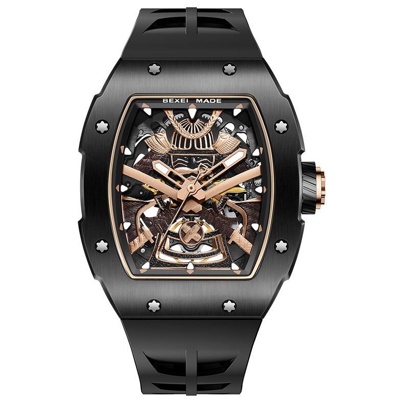 【BEXEI 貝克斯】日本武士 酒桶機械 夜光 手錶 男錶 腕錶