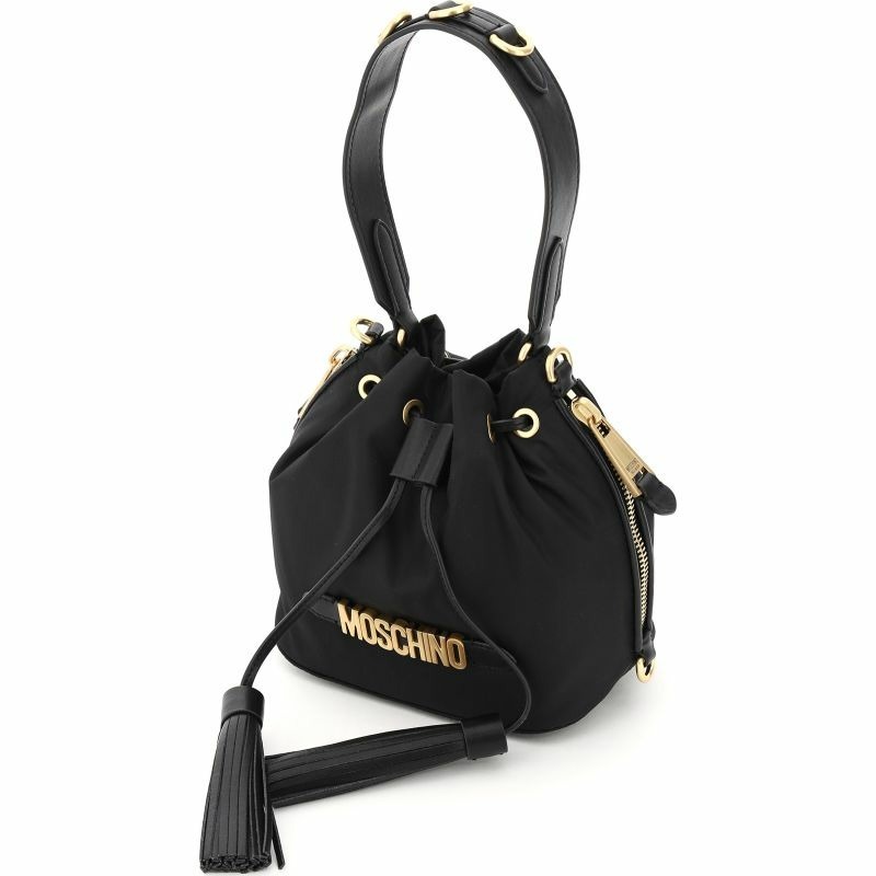 【預訂】AE013005 Moschino 金字流蘇尼龍兩用水桶包 (黑色)