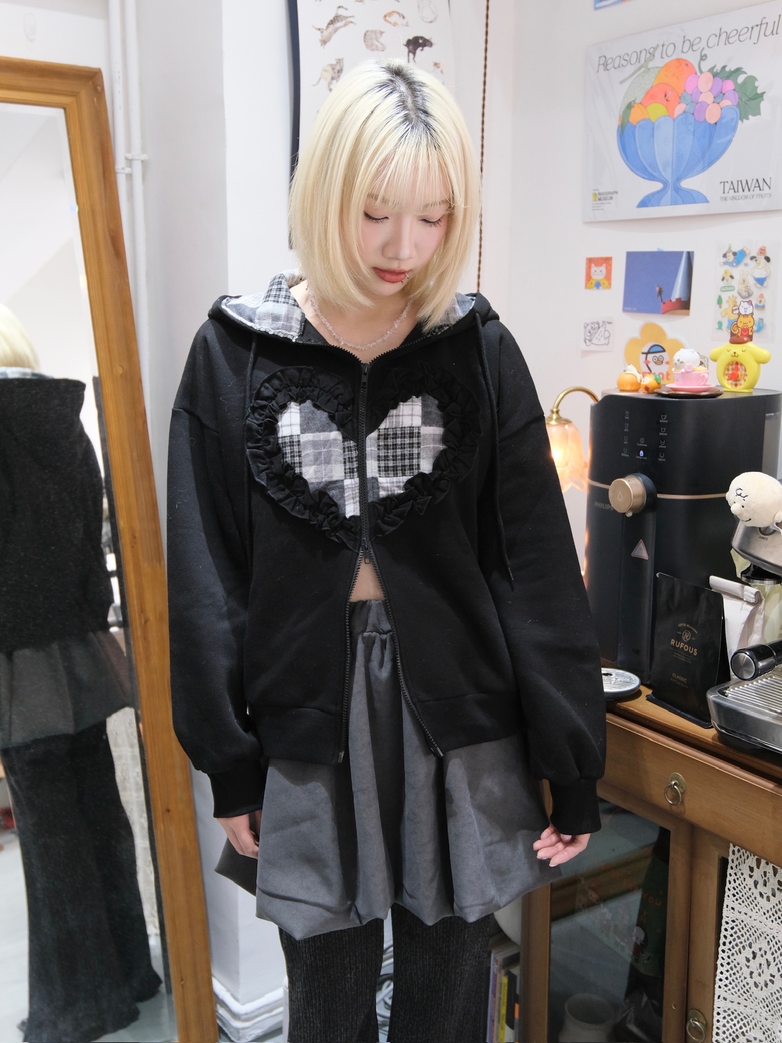 雙拉鍊心形拼布外套