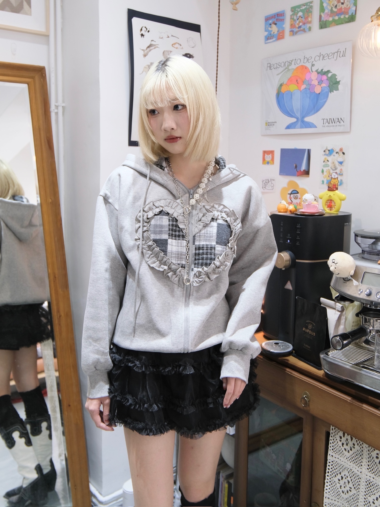 雙拉鍊心形拼布外套