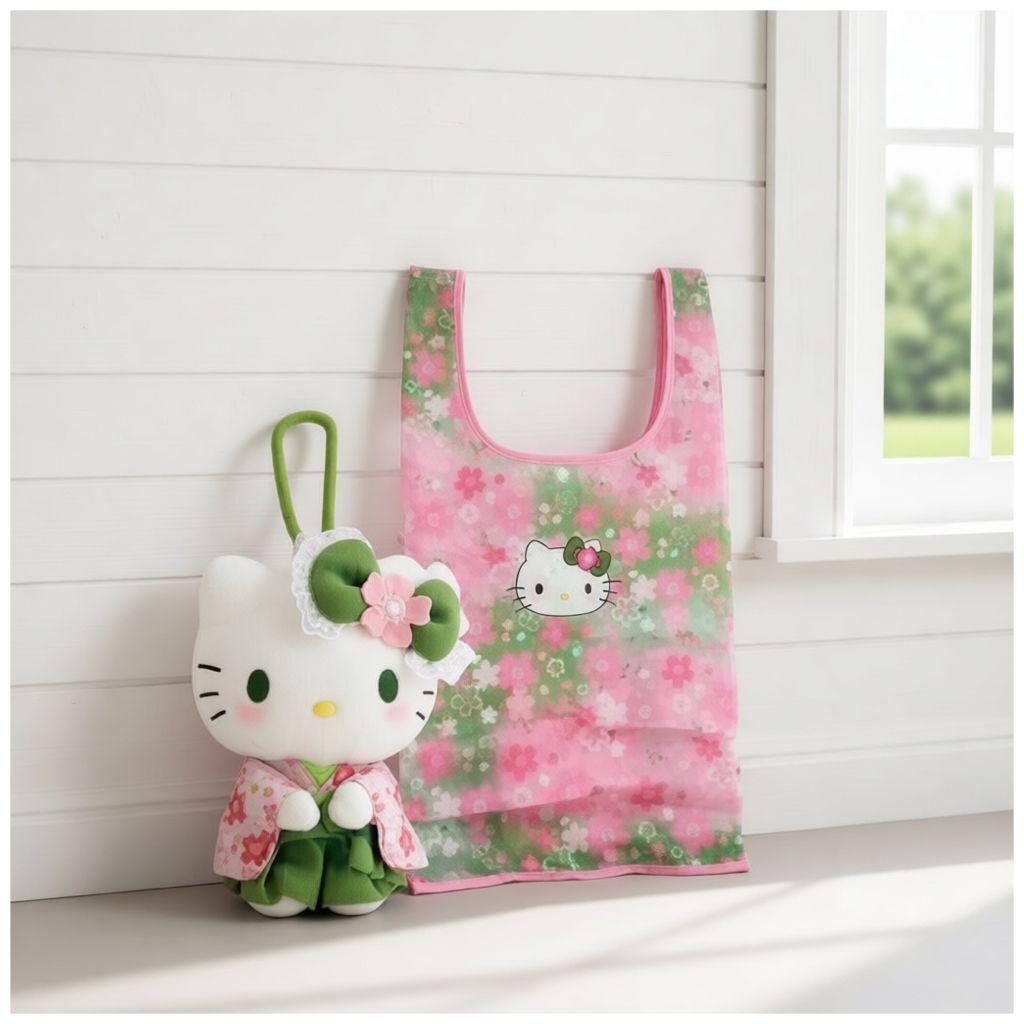 25122-KT Sanrio Hello Kitty 抹茶和服吉祥物連環保袋 #JP-NC25-219879-25