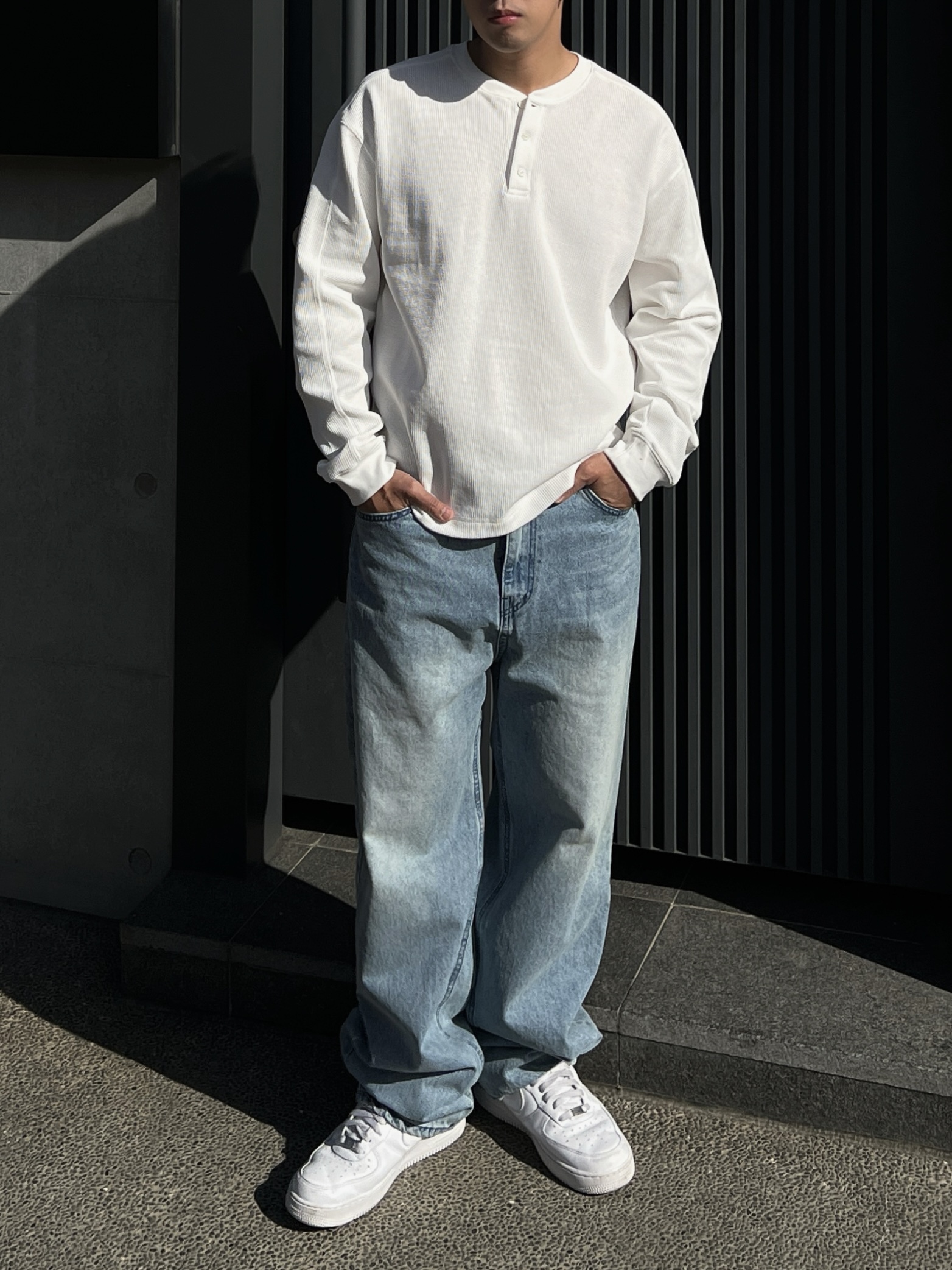 [1atm] 專利棉™-精梳亨利領長T