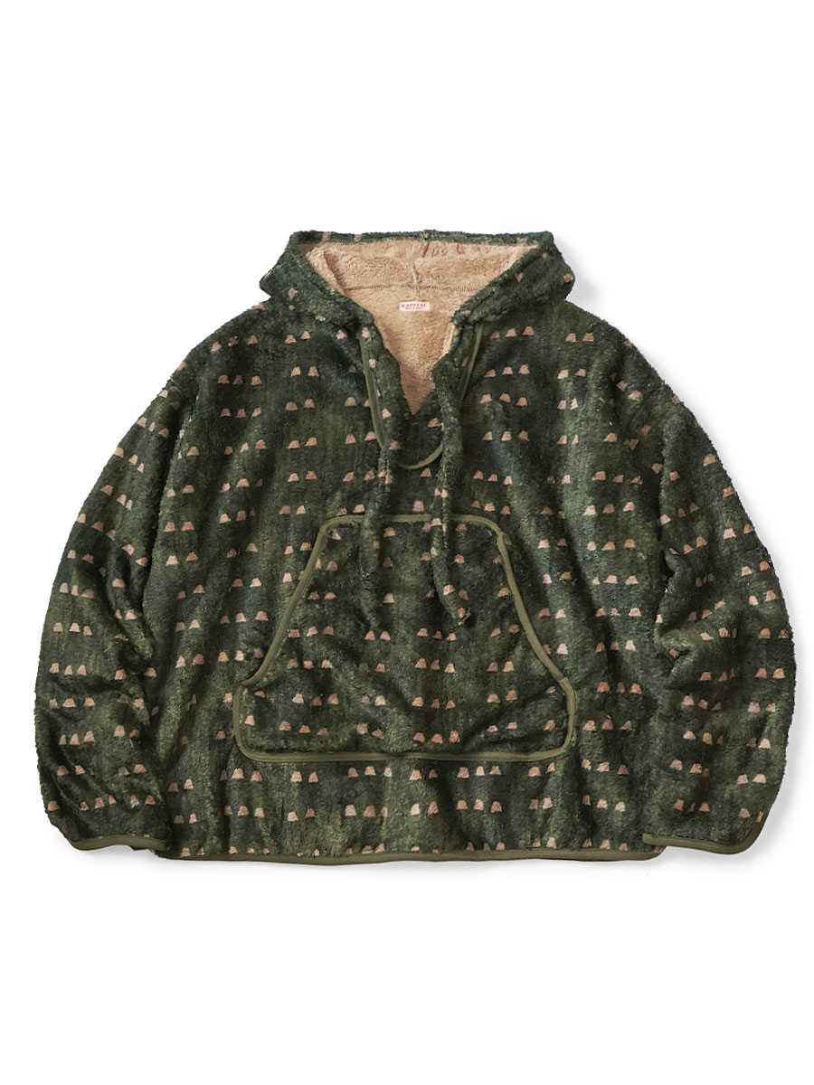 2025AW KAPITAL Iris print fleece Baja hoodie 爪菖蒲柄 毛絨 寬版 斗篷式 帽T 長袖 現貨 K2512LC205