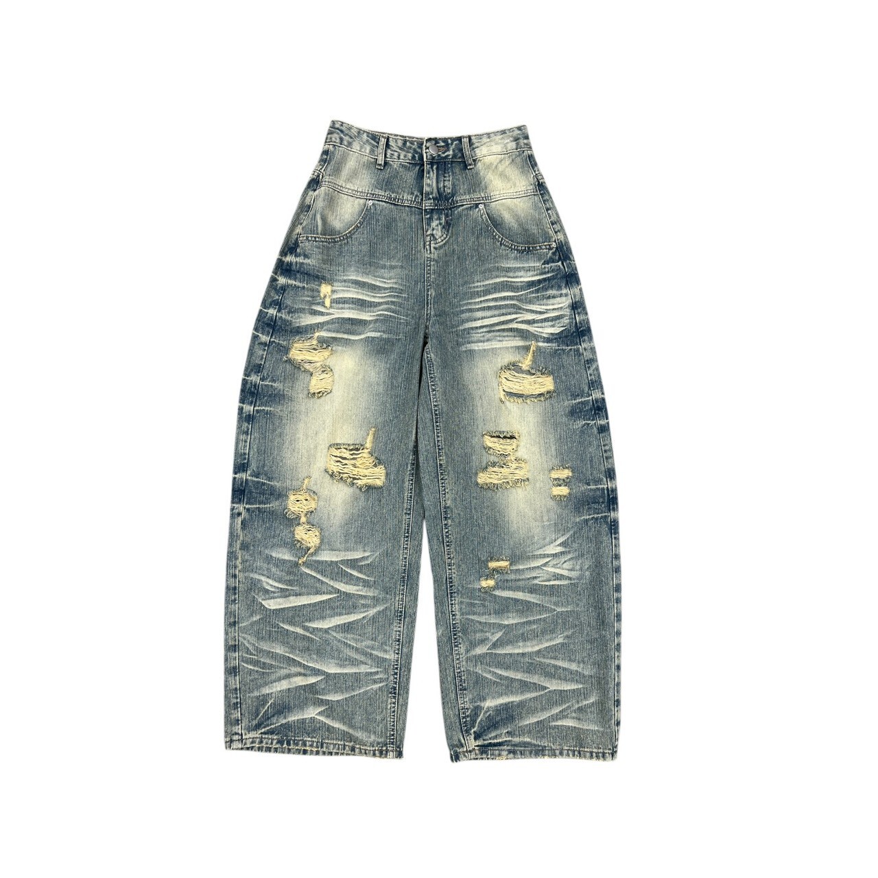 《S.V》作舊刷破爆裂紋牛仔褲