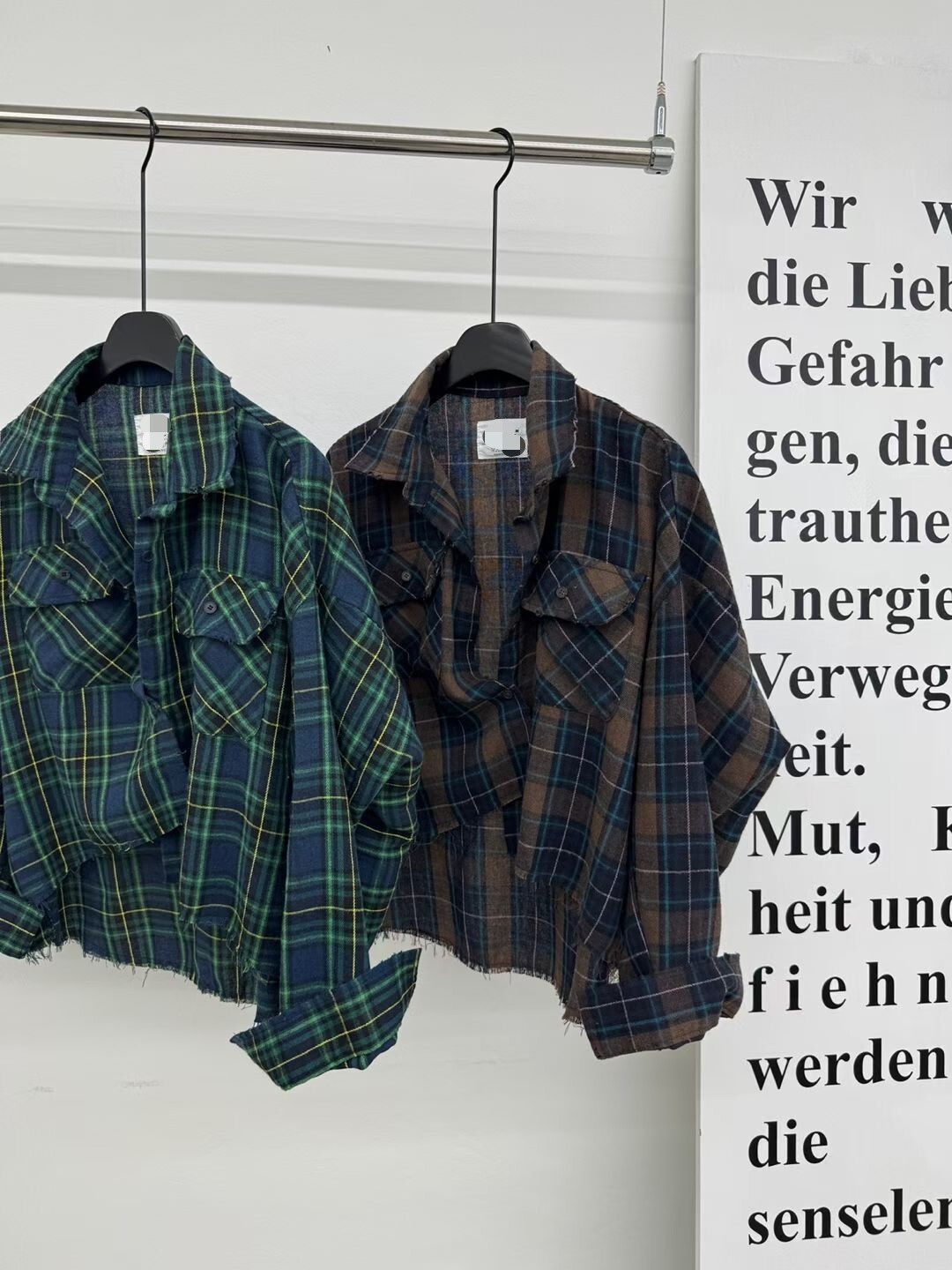 不收邊下擺格紋棉麻襯