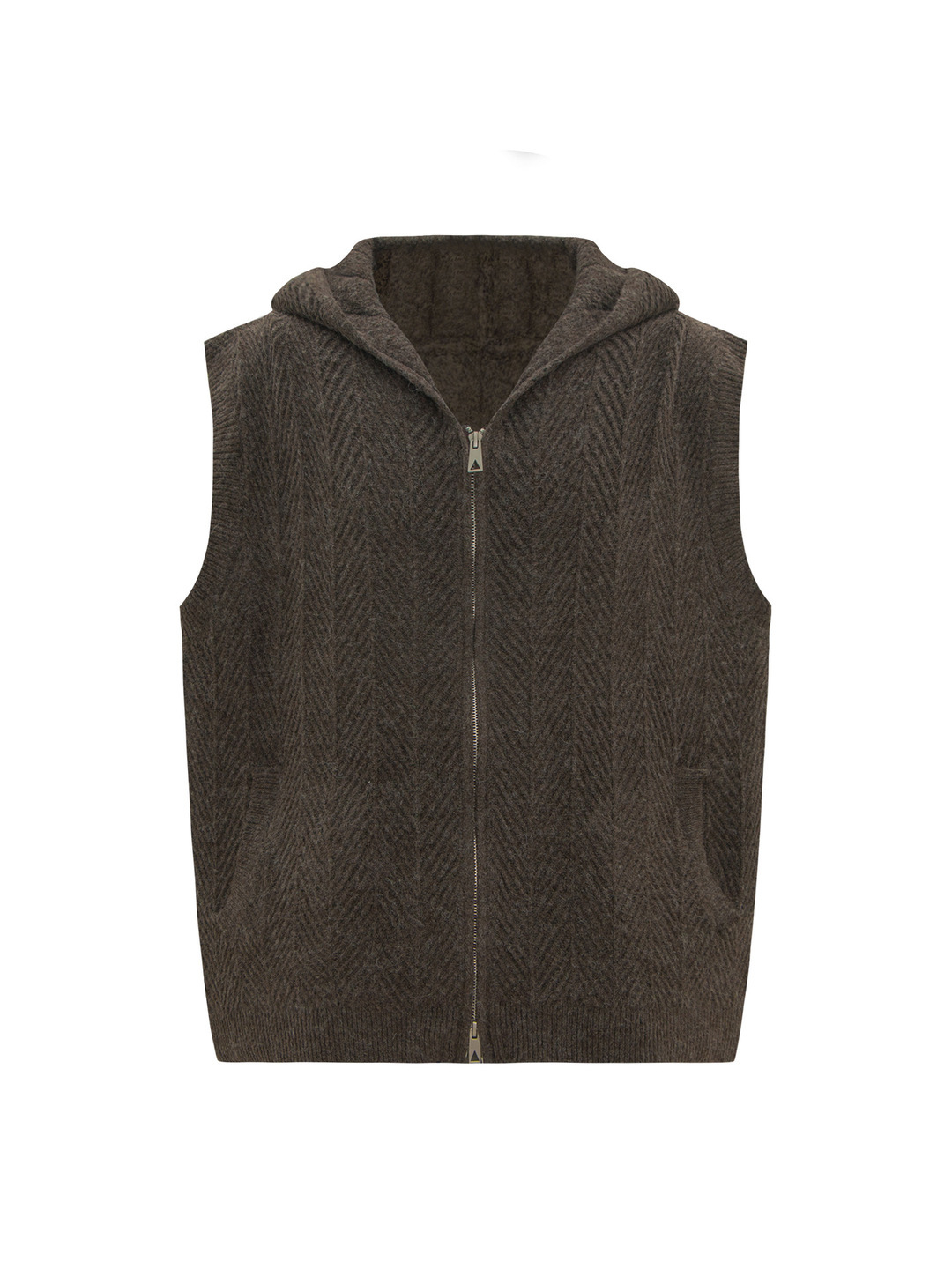 人字紋連帽羊毛背心