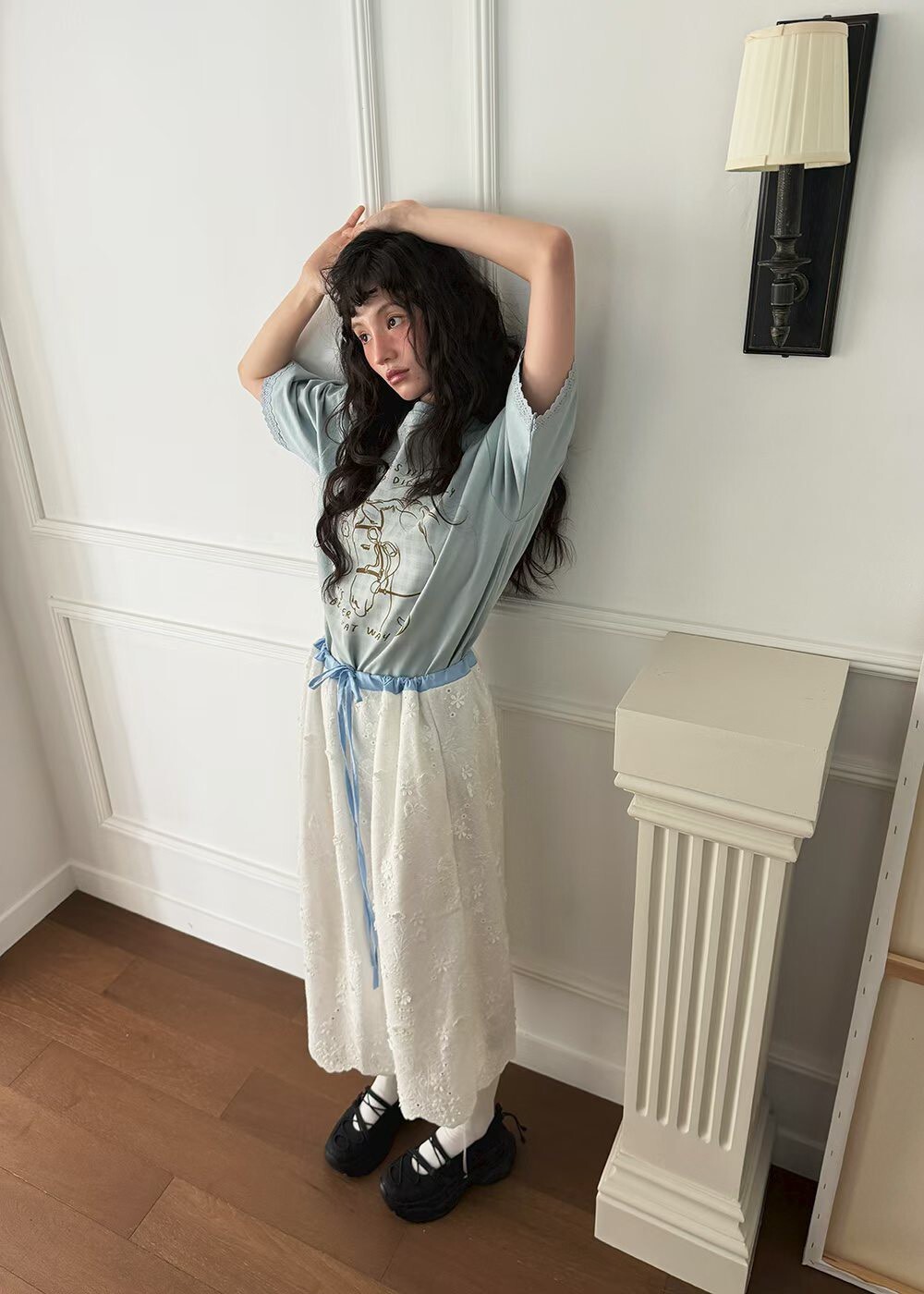 花瓣蕾絲鬆緊綁帶長裙