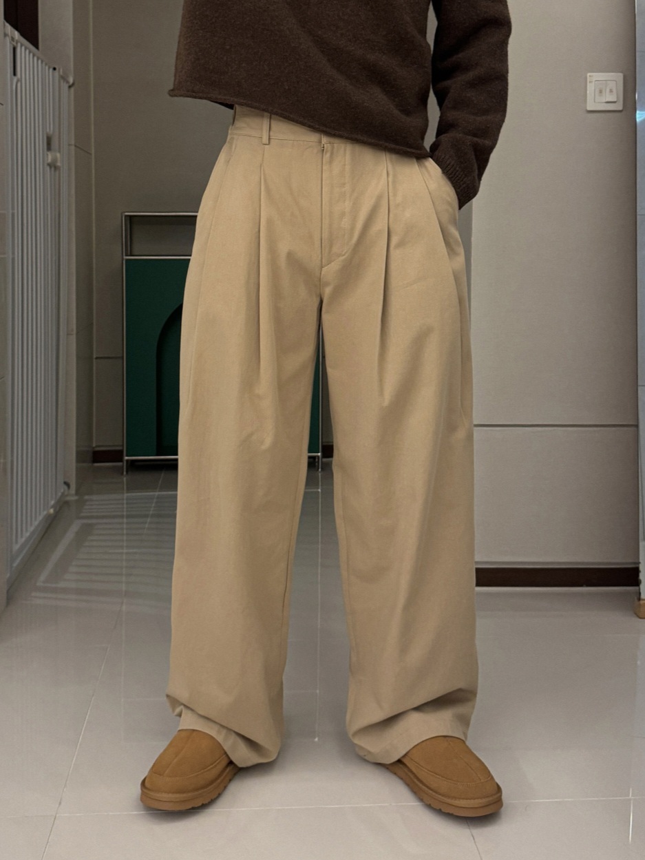 雙褶半鬆緊休閒褲